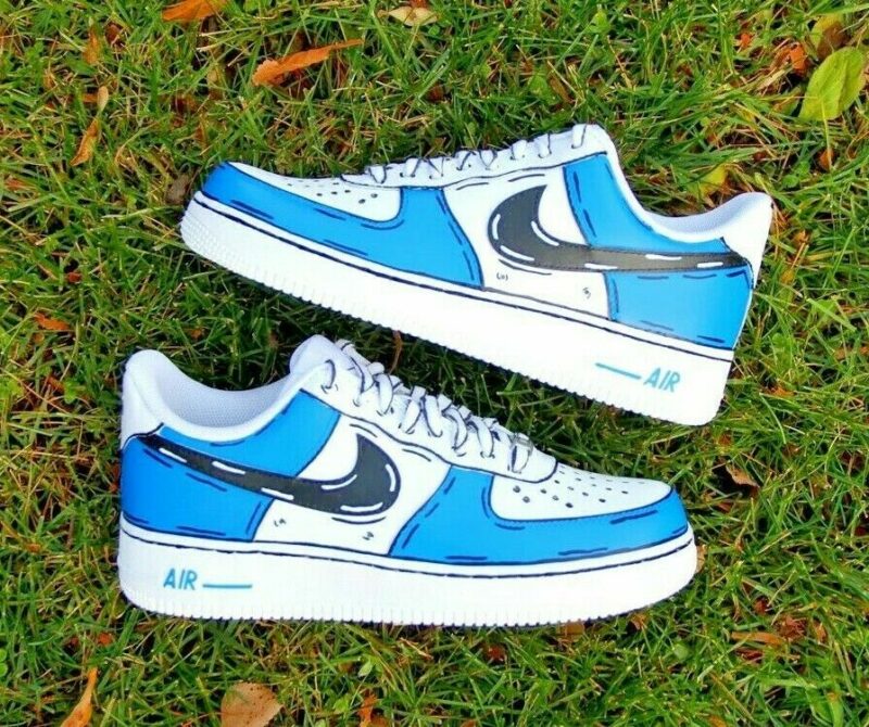 Cartoon Sky Blue Black Outline Air Force 1 Custom