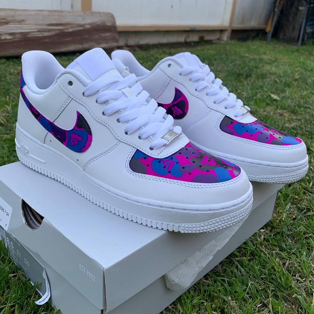 Purple Bape Air Force 1 Custom, Hand Painted Gift, AF1 Sneakers ...