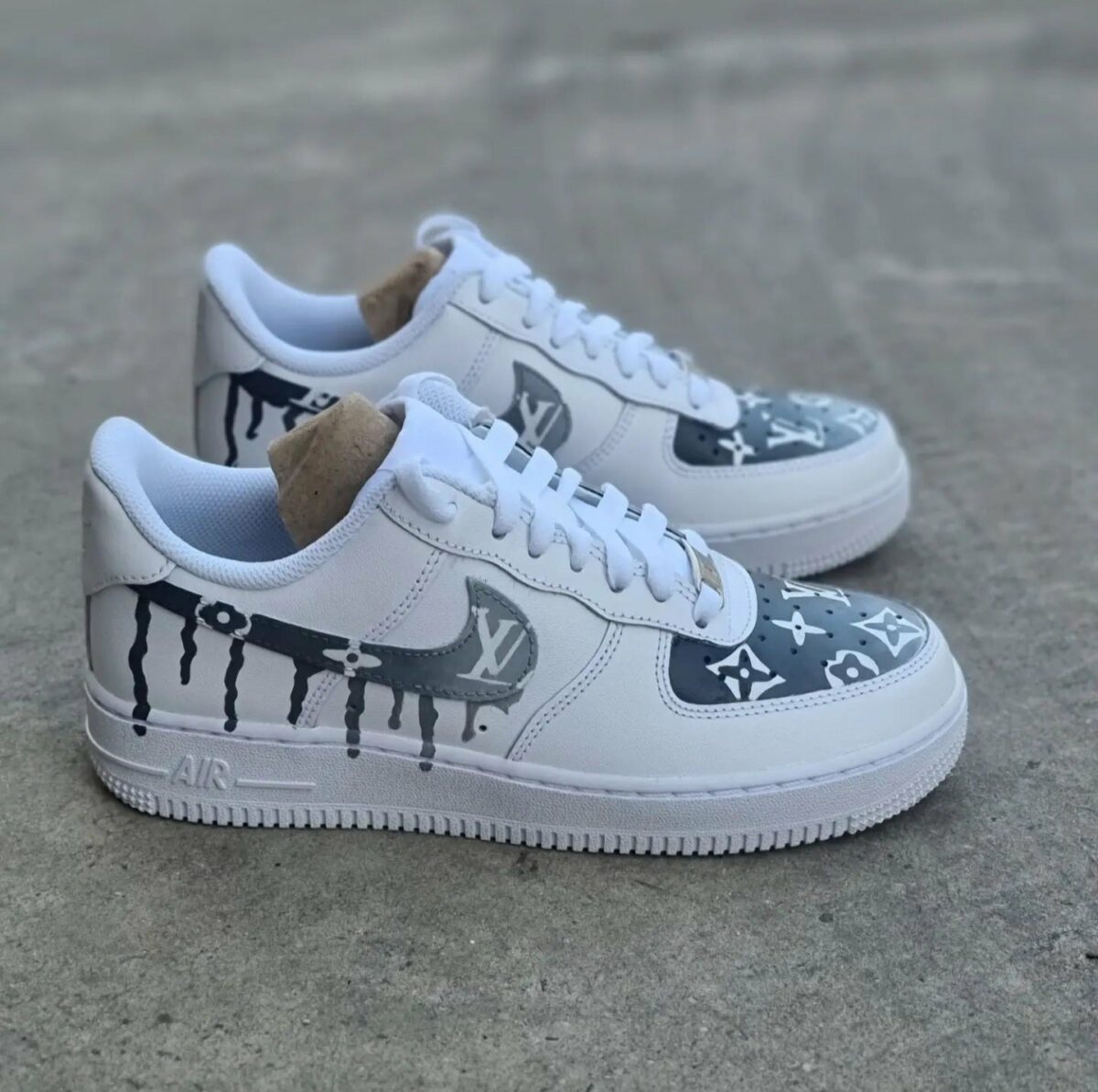 Fashion Luxury Custom LV AF1 Grey Drip Sneaker