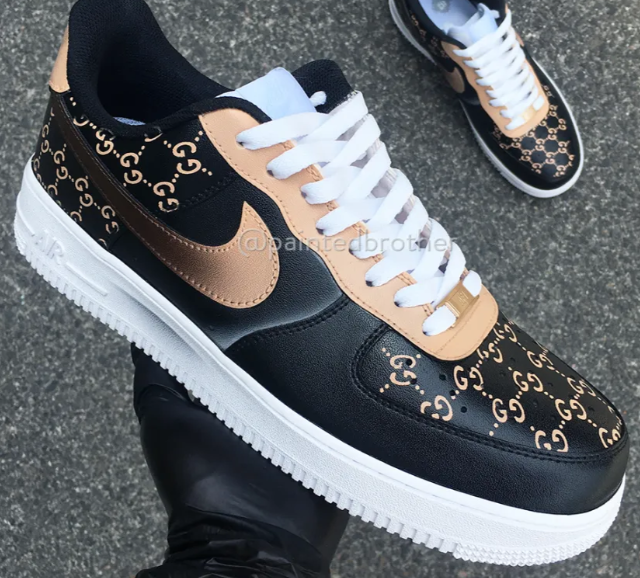 Fashion Luxury Custom Gucci AF1 Black/Brown Sneaker