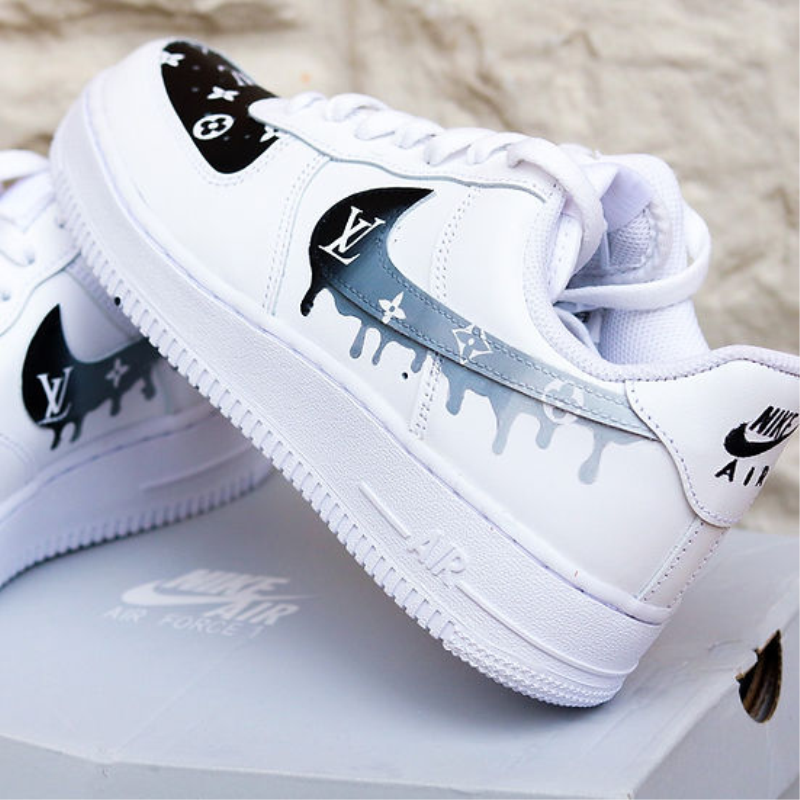 Fashion Luxury Custom LV AF1 Black Drip Sneaker