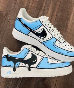 Custom Air Force 1 Cartoon Drip Blue, Custom Air Force 1, Personalized Air Force, Af1 Custom