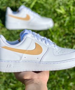 Beige Tan Swoosh Check Custom Air Force 1