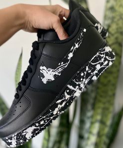 Black Base with White Splatter Swoosh Custom Air Force 1