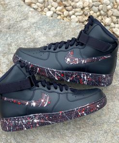 Black Base with White and Red Splatter Swoosh Custom Air Force 1