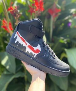 Black Forces with Red and White Shadow Drip Custom Air Force 1