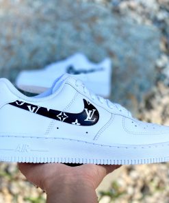 Black LV Swoosh Inspired Custom Air Force 1