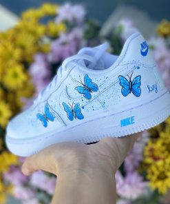 Blue Multi Butterflies Splatter Custom Air Force 1