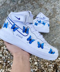 Blue Multi Butterflies with Outlined Swoosh Custom Air Force 1