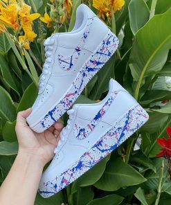 Blue and Pink Splatter Swoosh and Sole Custom Air Force 1