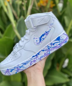 Lavender Light Purple Blue Splatter Swoosh Custom Air Force 1