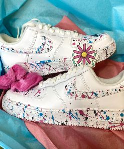 Pink Blue Splatter Swoosh Sole Custom Air Force 1