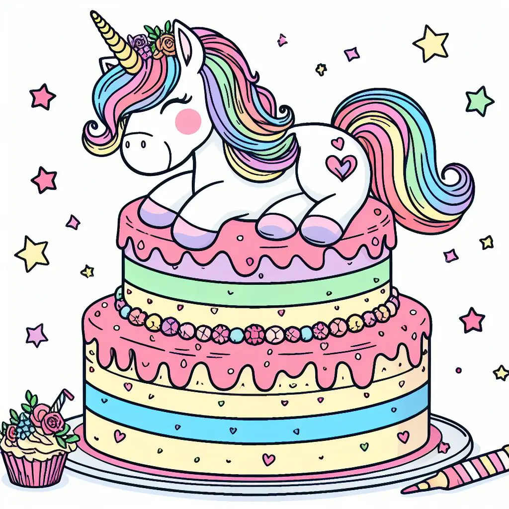 Unicorn cake coloring page-coloring-pages-child