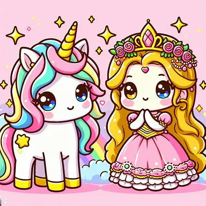 Kleurplaat unicorn met prinses-kleurplaten-kind