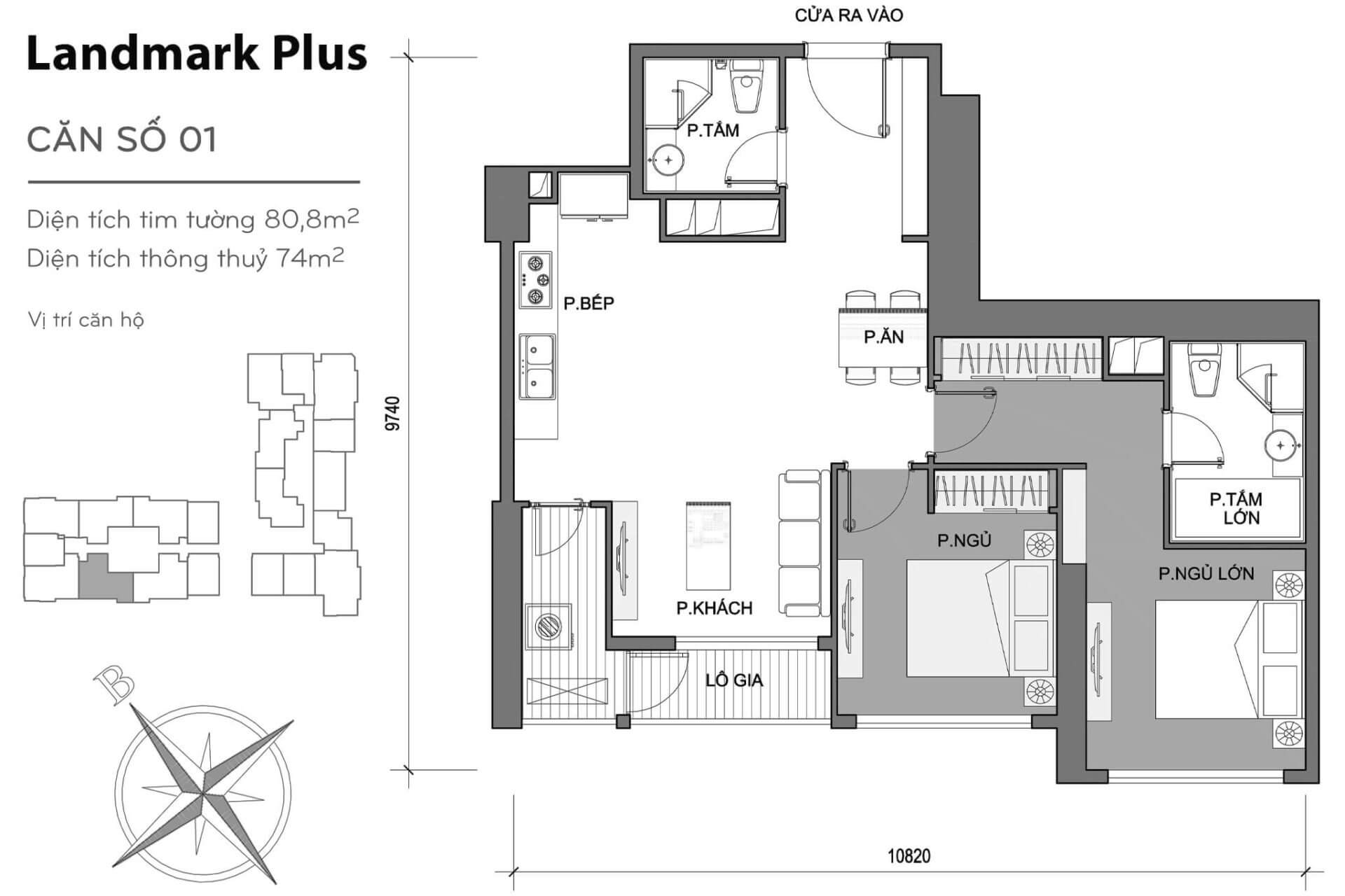 layout căn hộ số 1 Landmark Plus LP-01