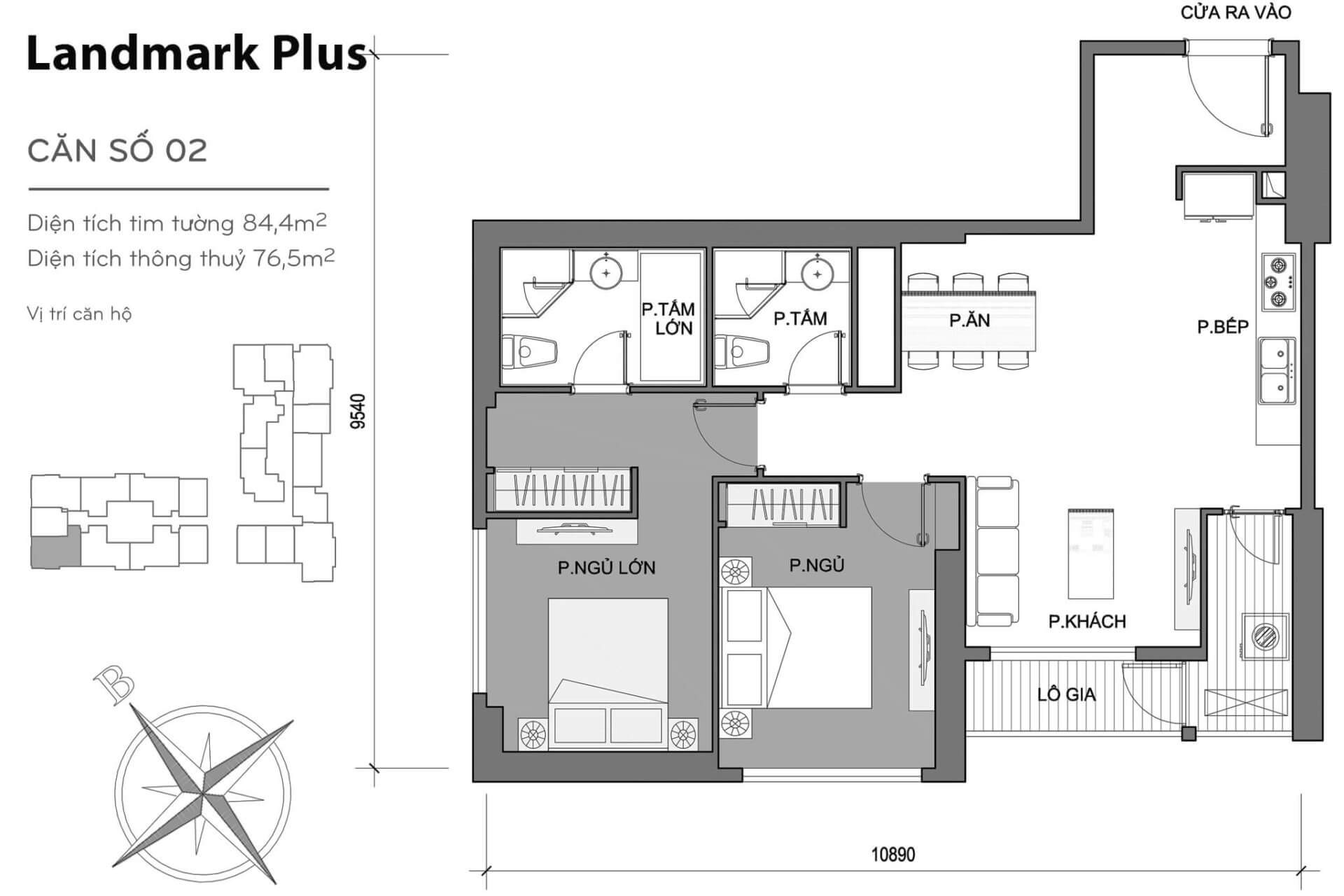 layout căn hộ số 2 Landmark Plus LP-02