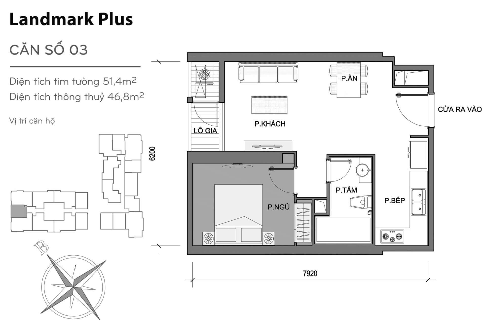layout căn hộ số 3 Landmark Plus LP-03