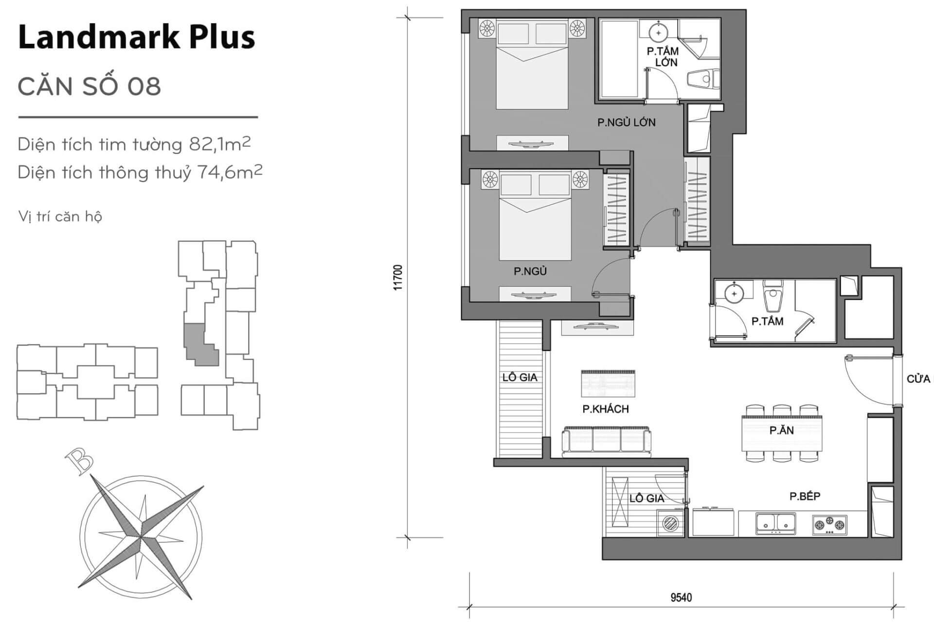 layout căn hộ số 8 Landmark Plus LP-08