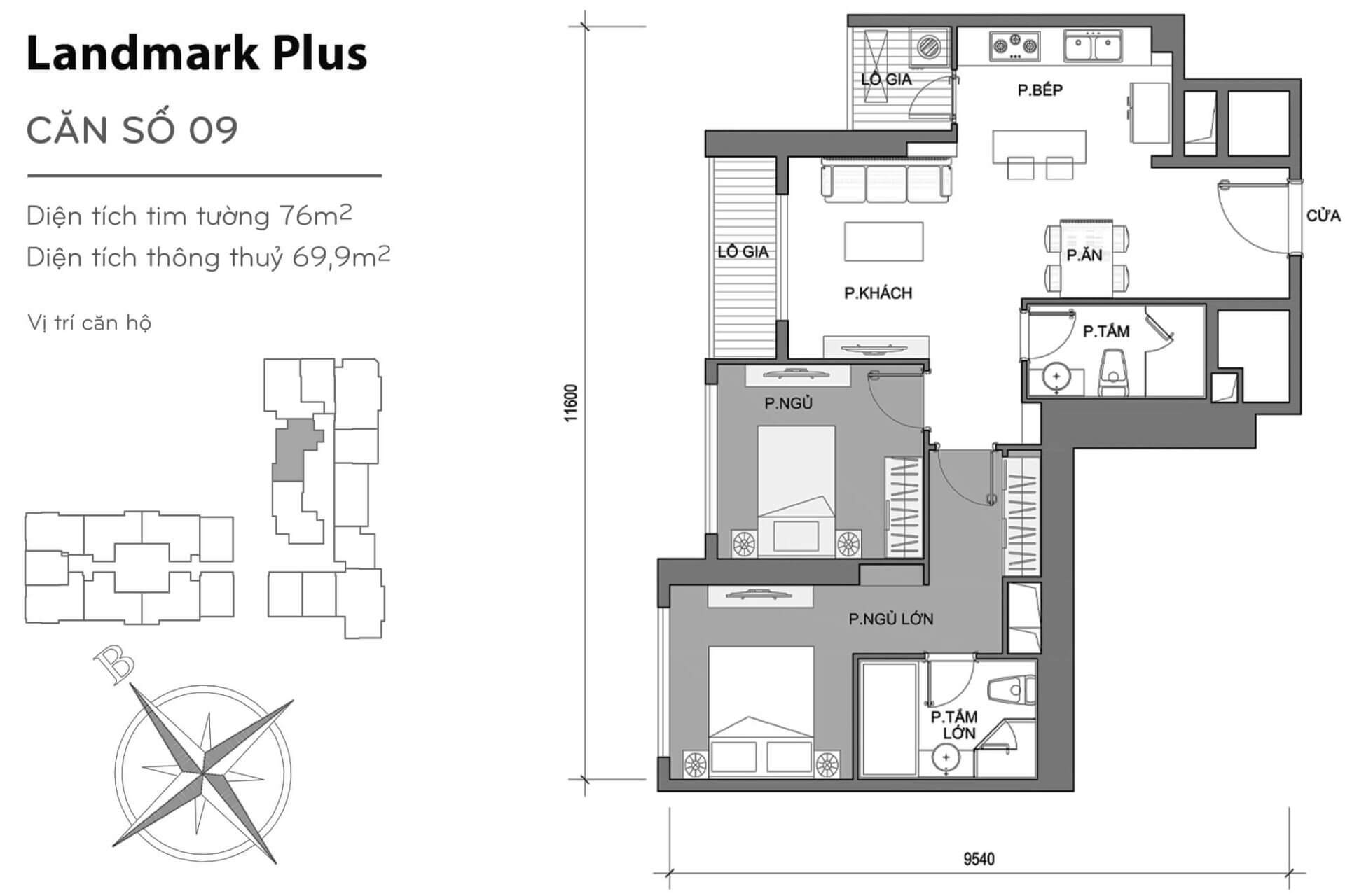 layout căn hộ số 9 Landmark Plus LP-09