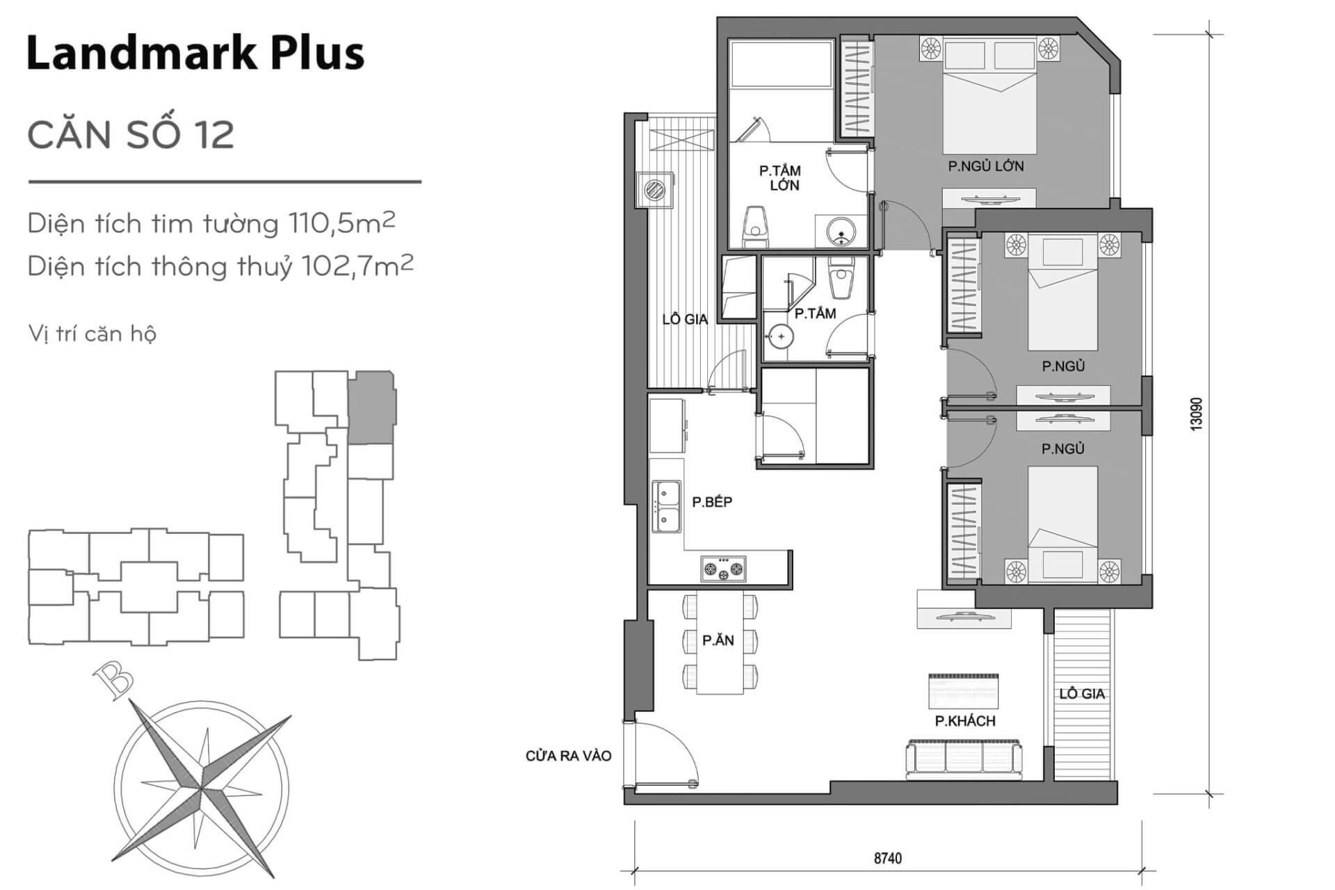 layout căn hộ số 12 Landmark Plus LP-12
