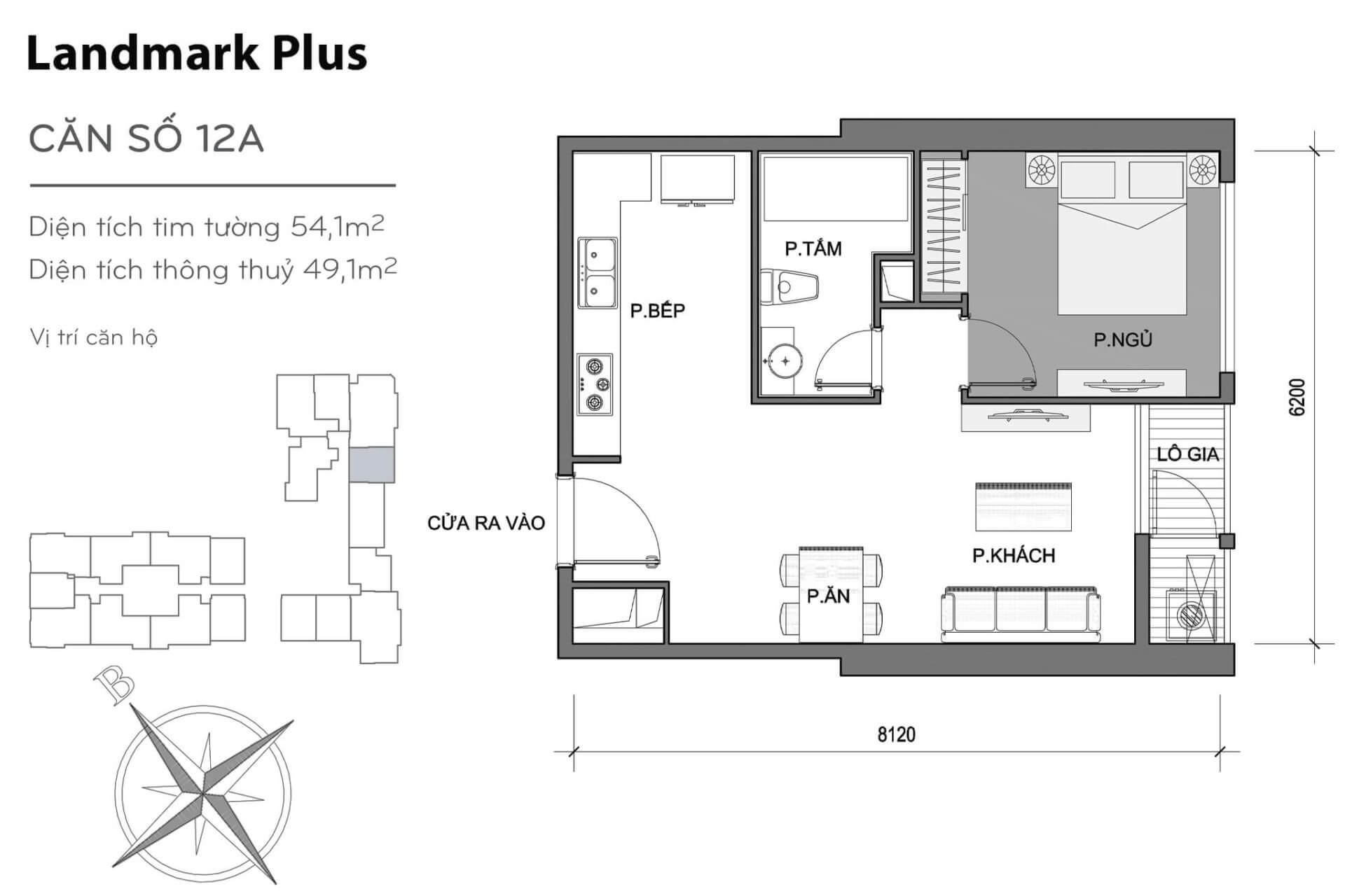 layout căn hộ số 12A Landmark Plus LP-12A