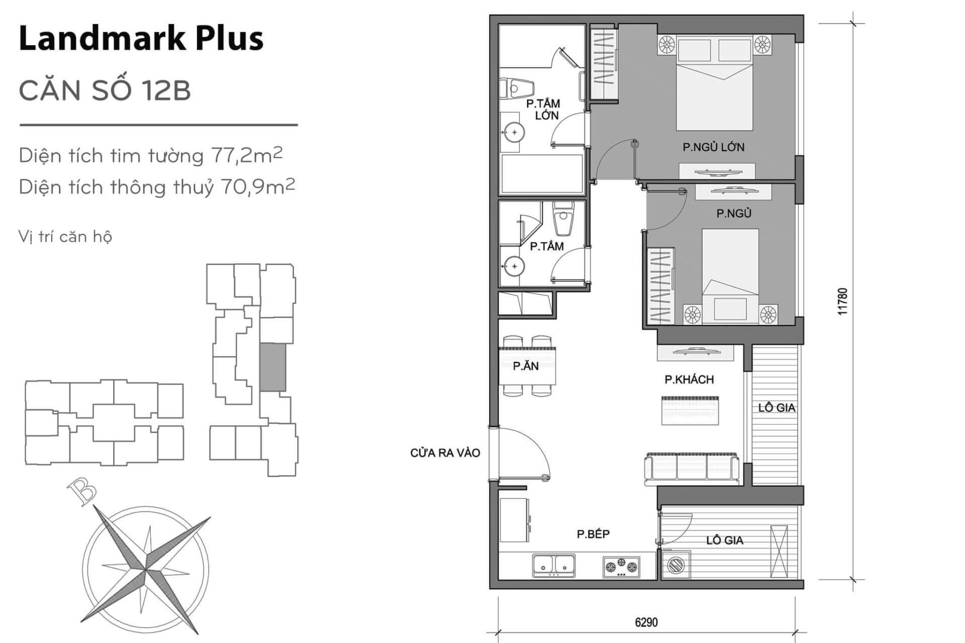 layout căn hộ số 12B Landmark Plus LP-12B