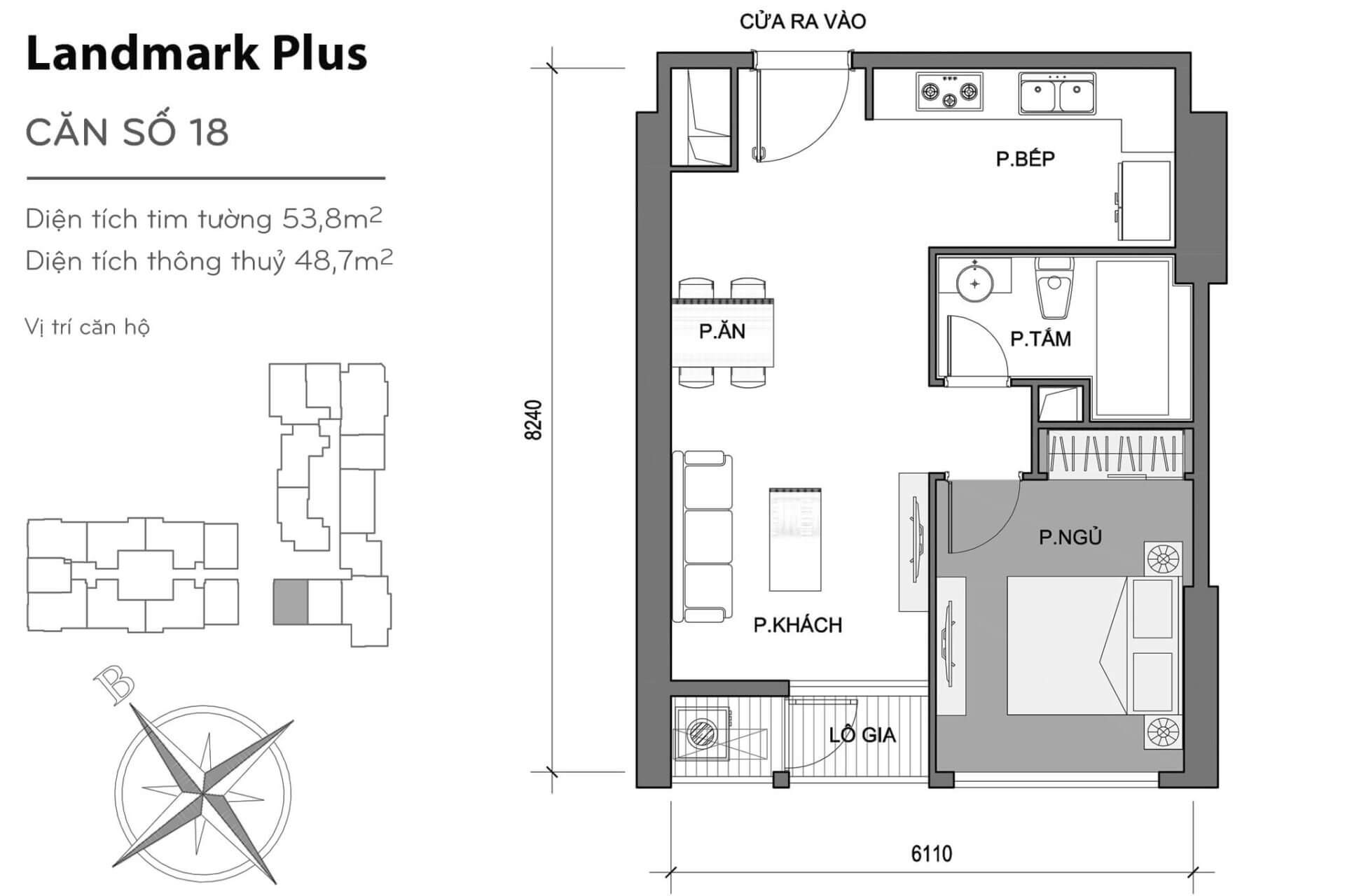 layout căn hộ số 18 Landmark Plus LP-18