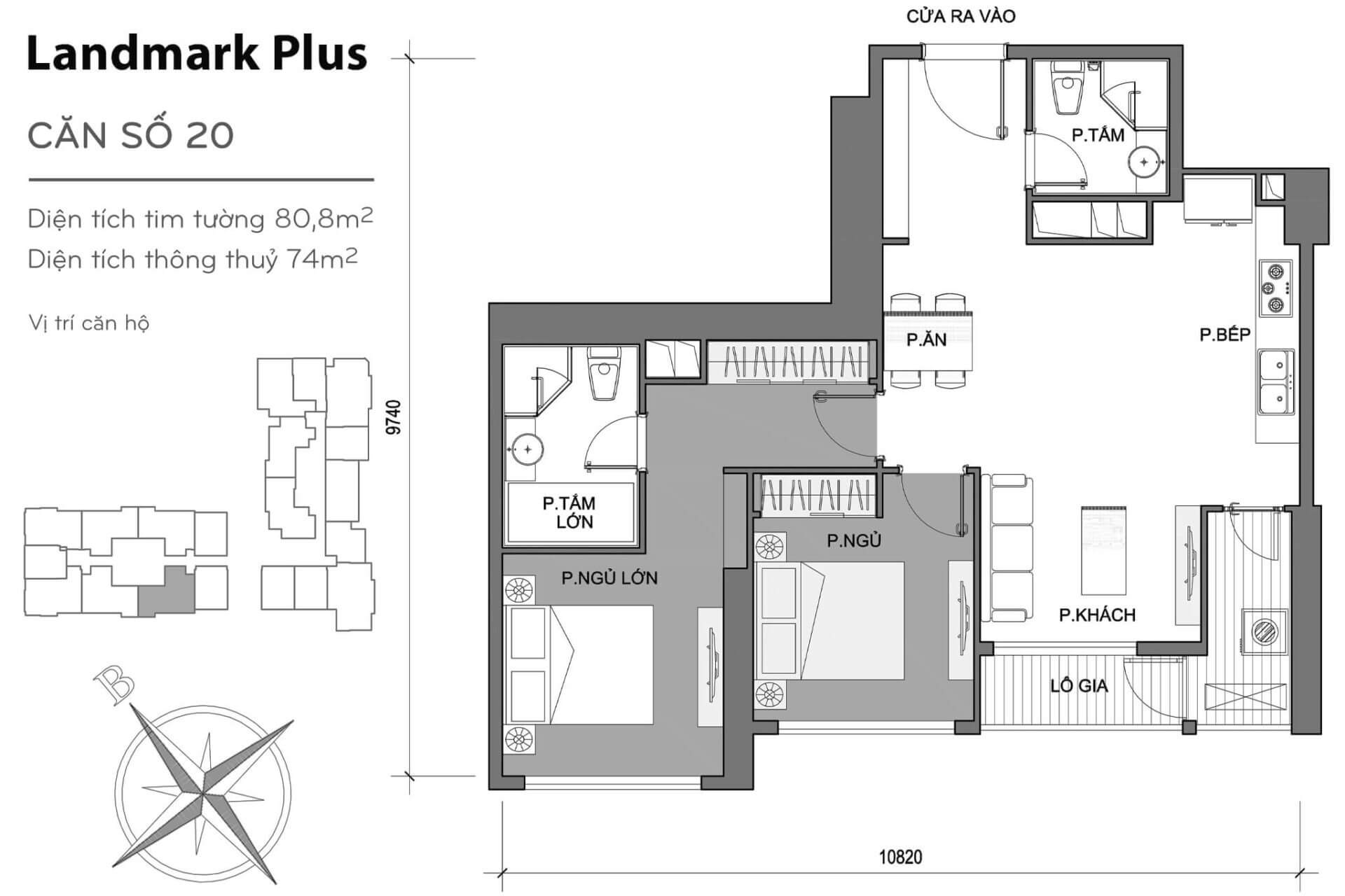 layout căn hộ số 20 Landmark Plus LP-20