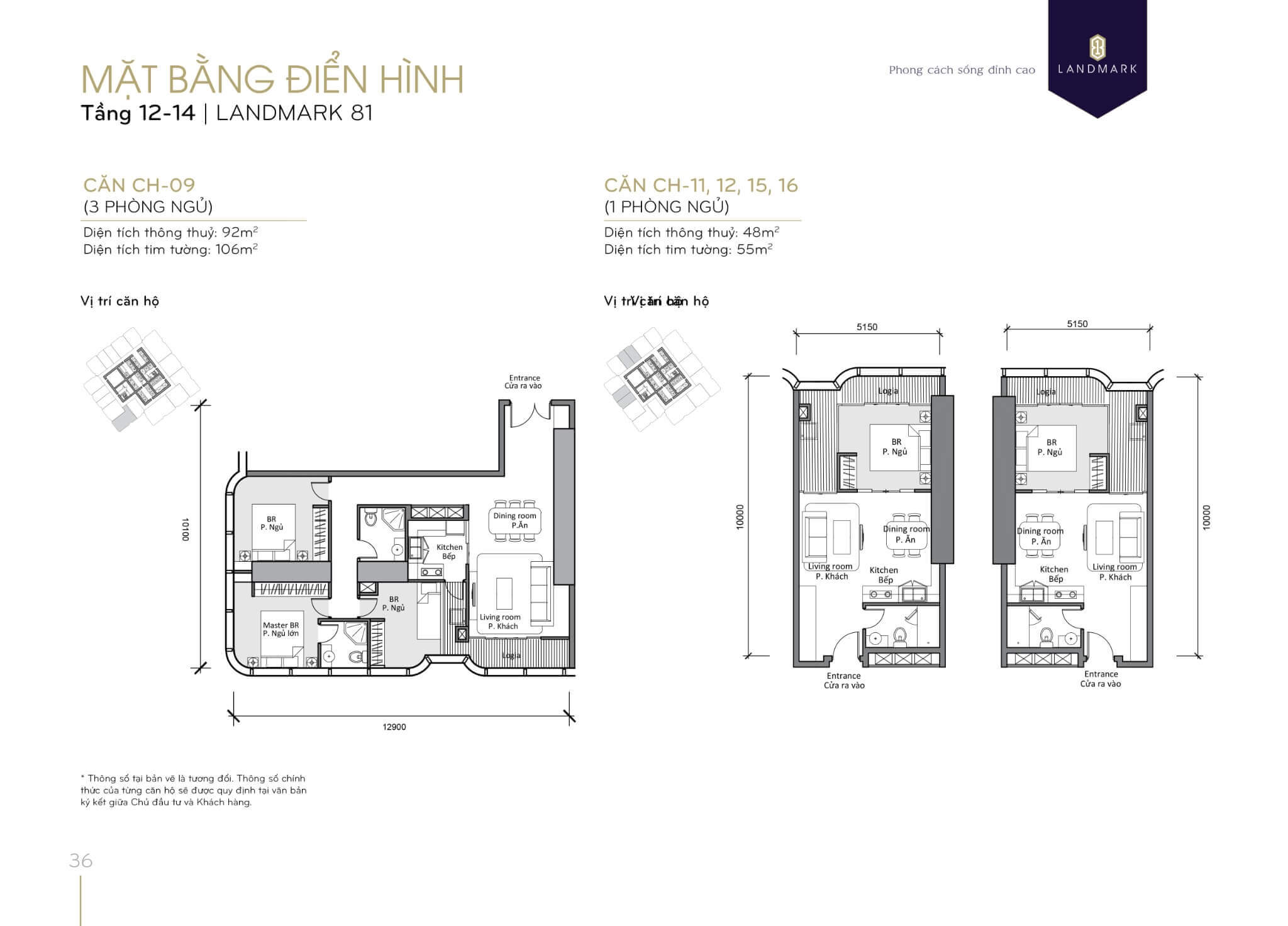 layout căn hộ tầng 12-14 Landmark 81 3