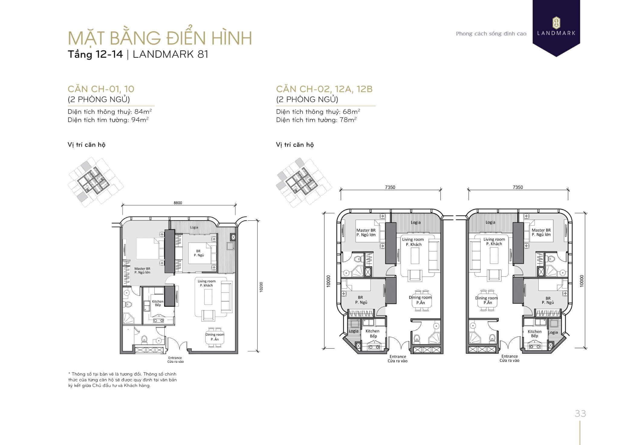 layout căn hộ tầng 12-14 Landmark 81