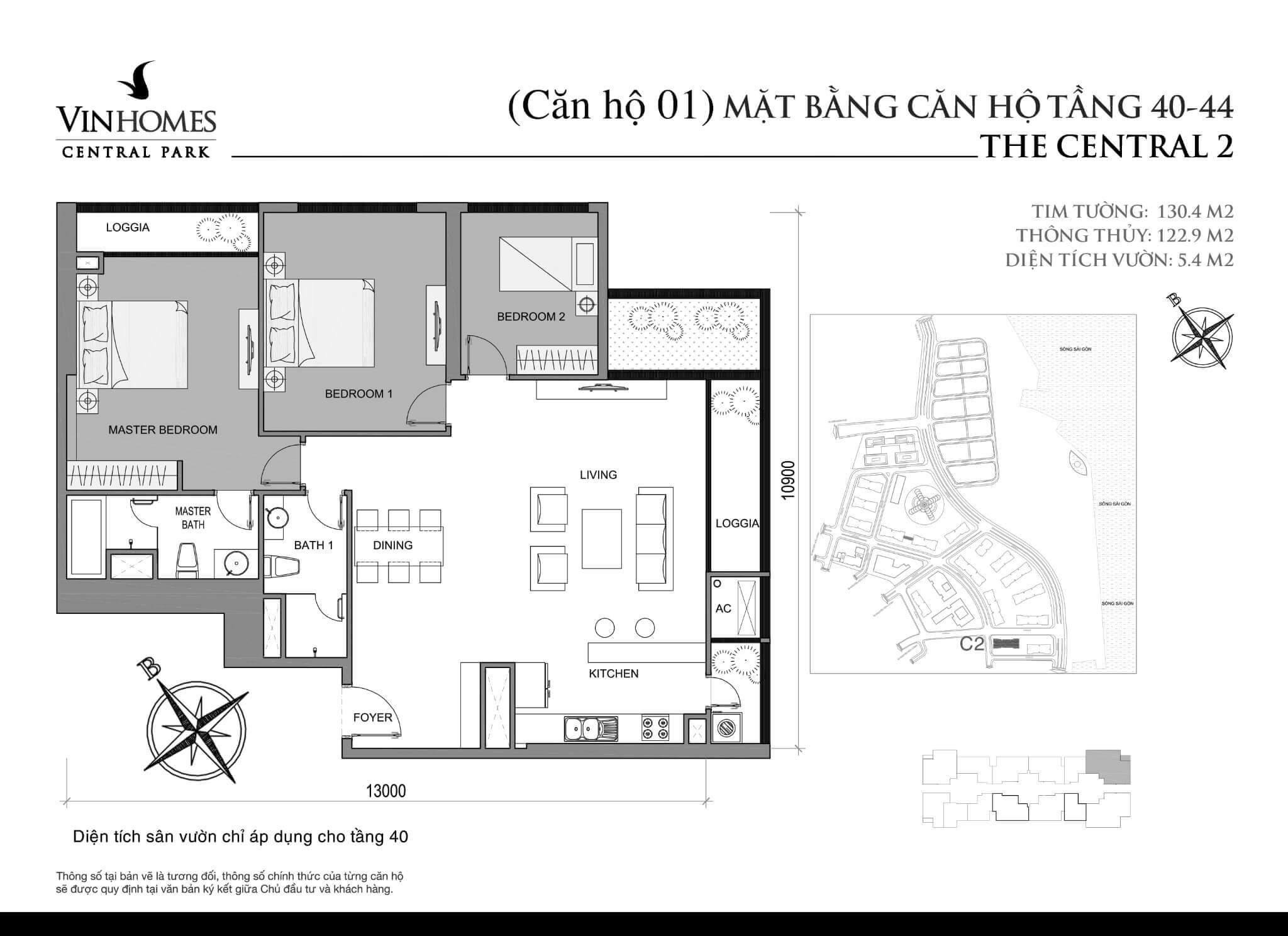 layout căn hộ số 1 C2-01 tầng 40-44 
