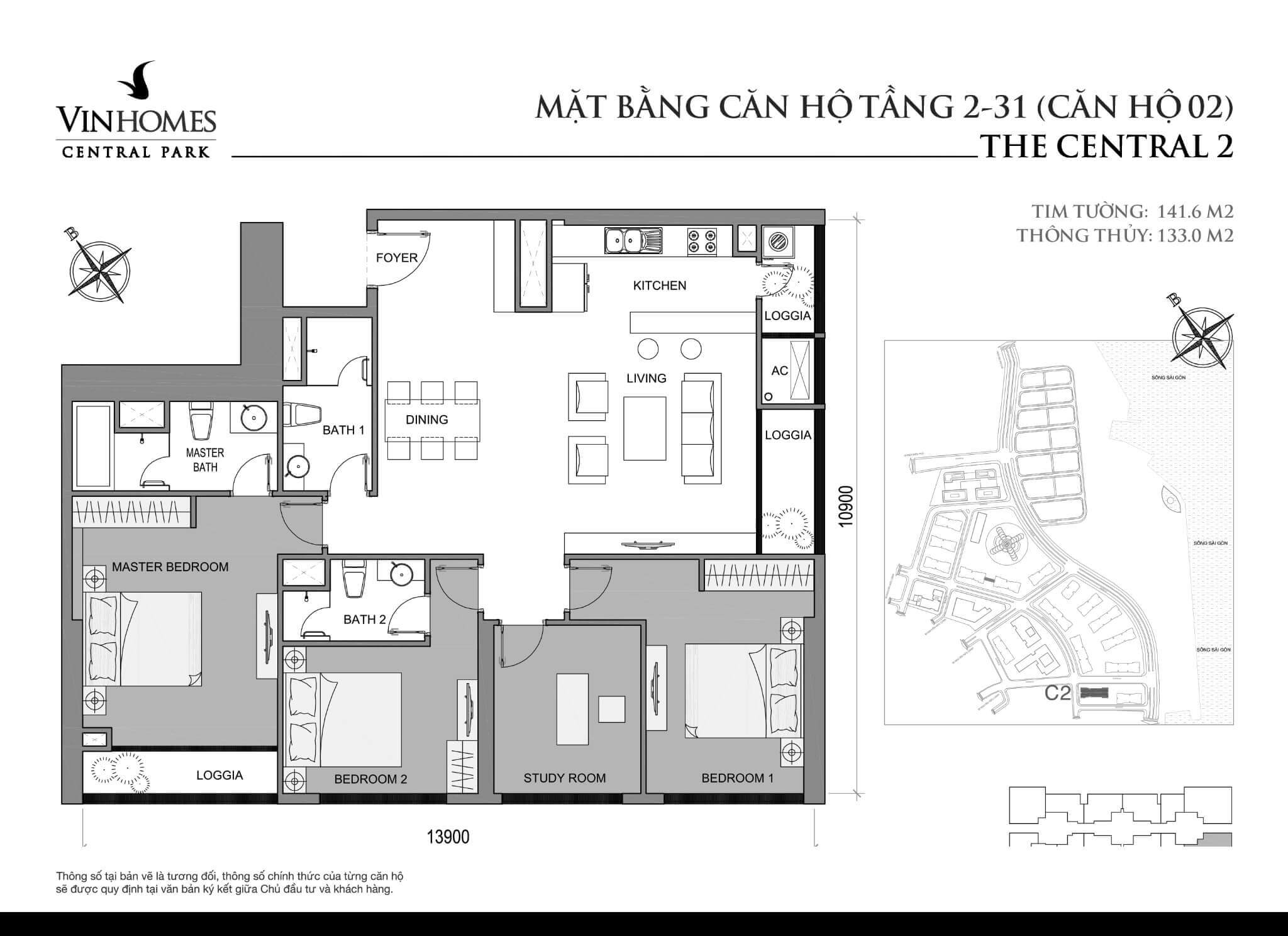 layout căn hộ số 2 tầng 2-31 Central 2