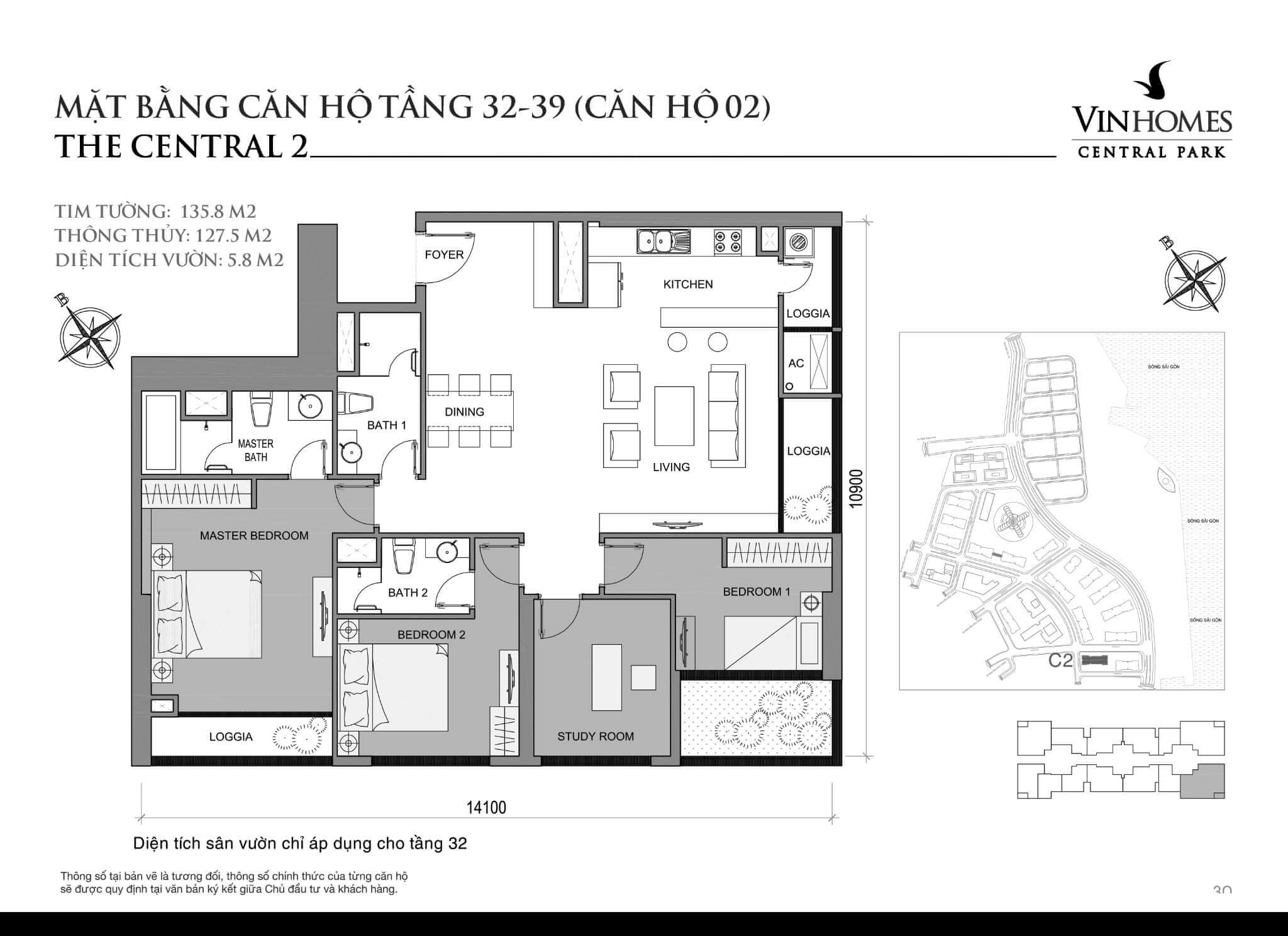 layout căn hộ số 2 tầng 32-39 Central 2