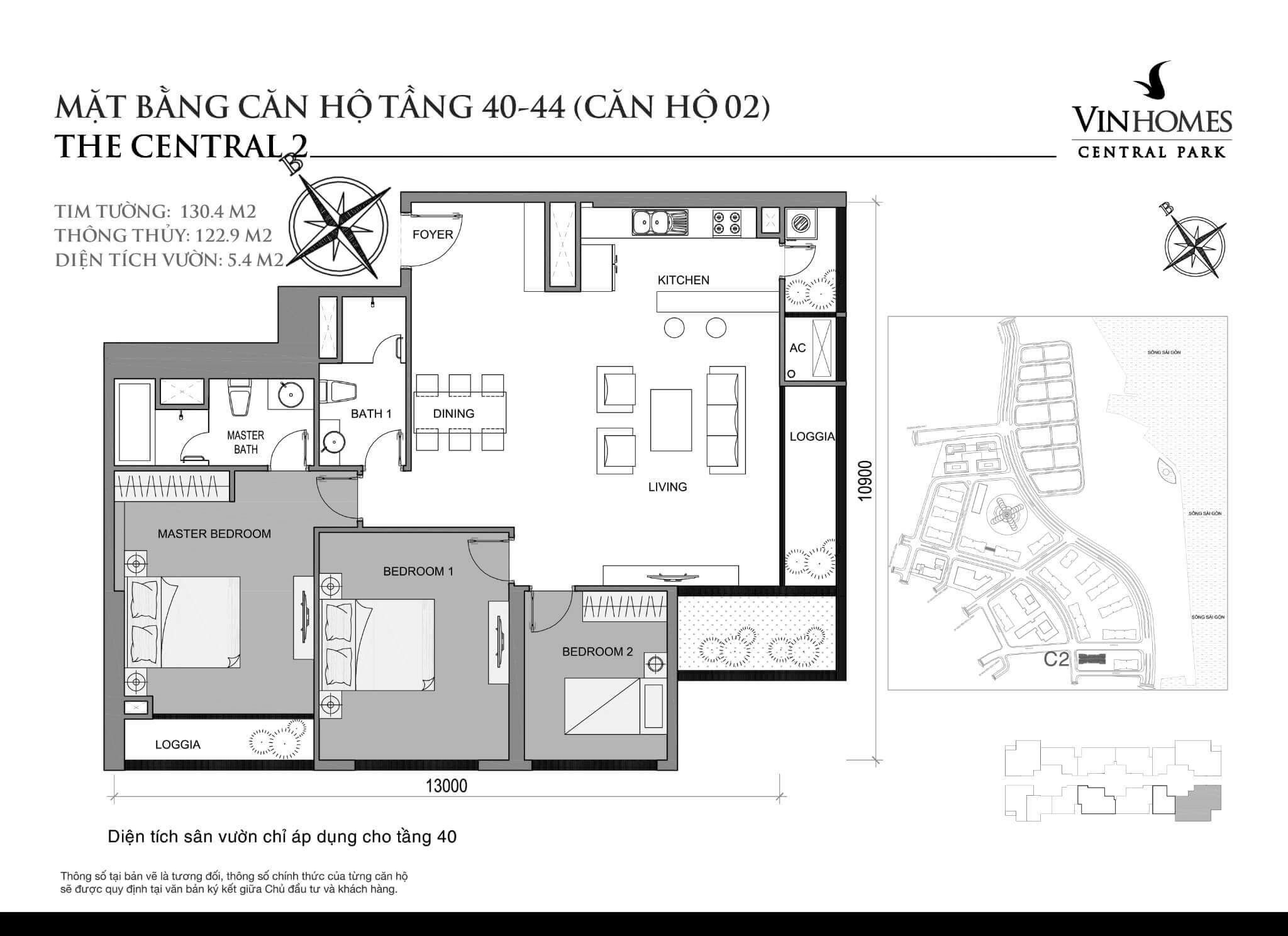layout căn hộ số 2 tầng 40-44 Central 2