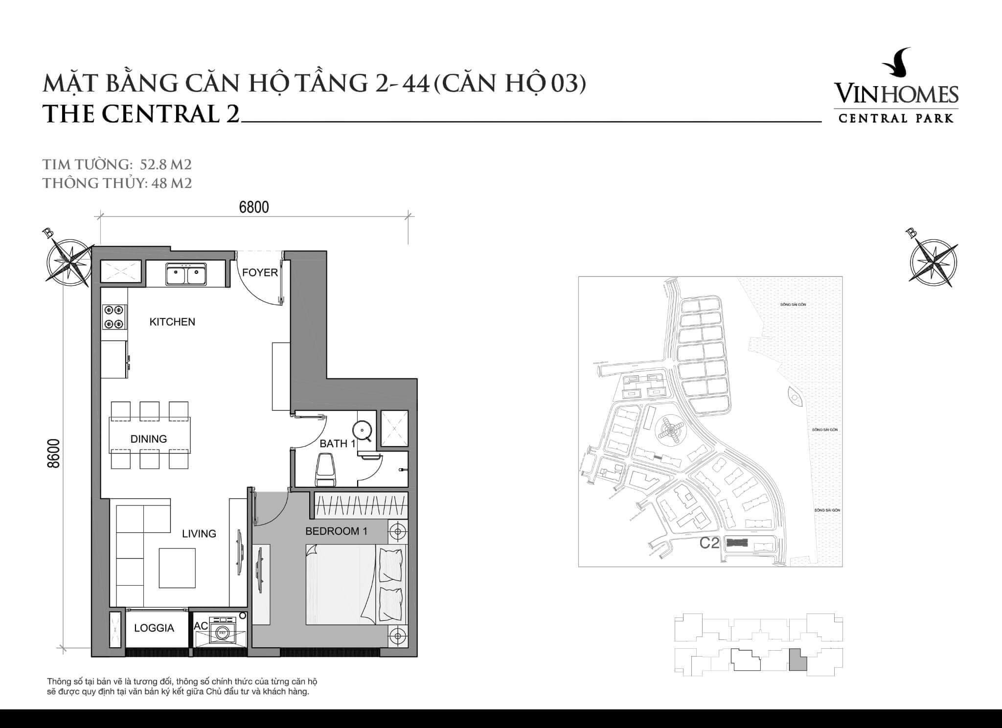 layout căn hộ số 3 tầng 2-44 Central 2