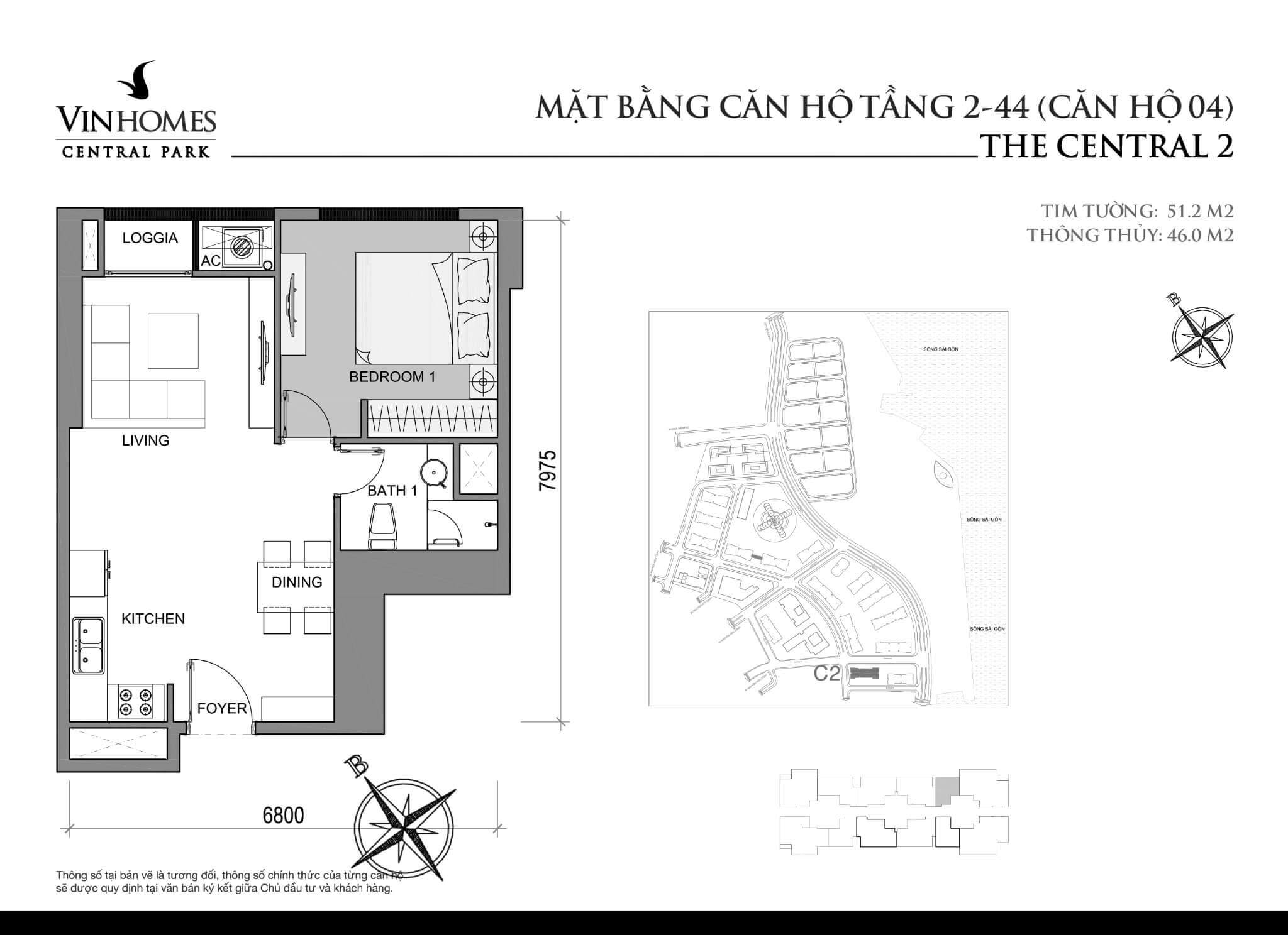 layout căn hộ số 4 tầng 2-44 Central 2