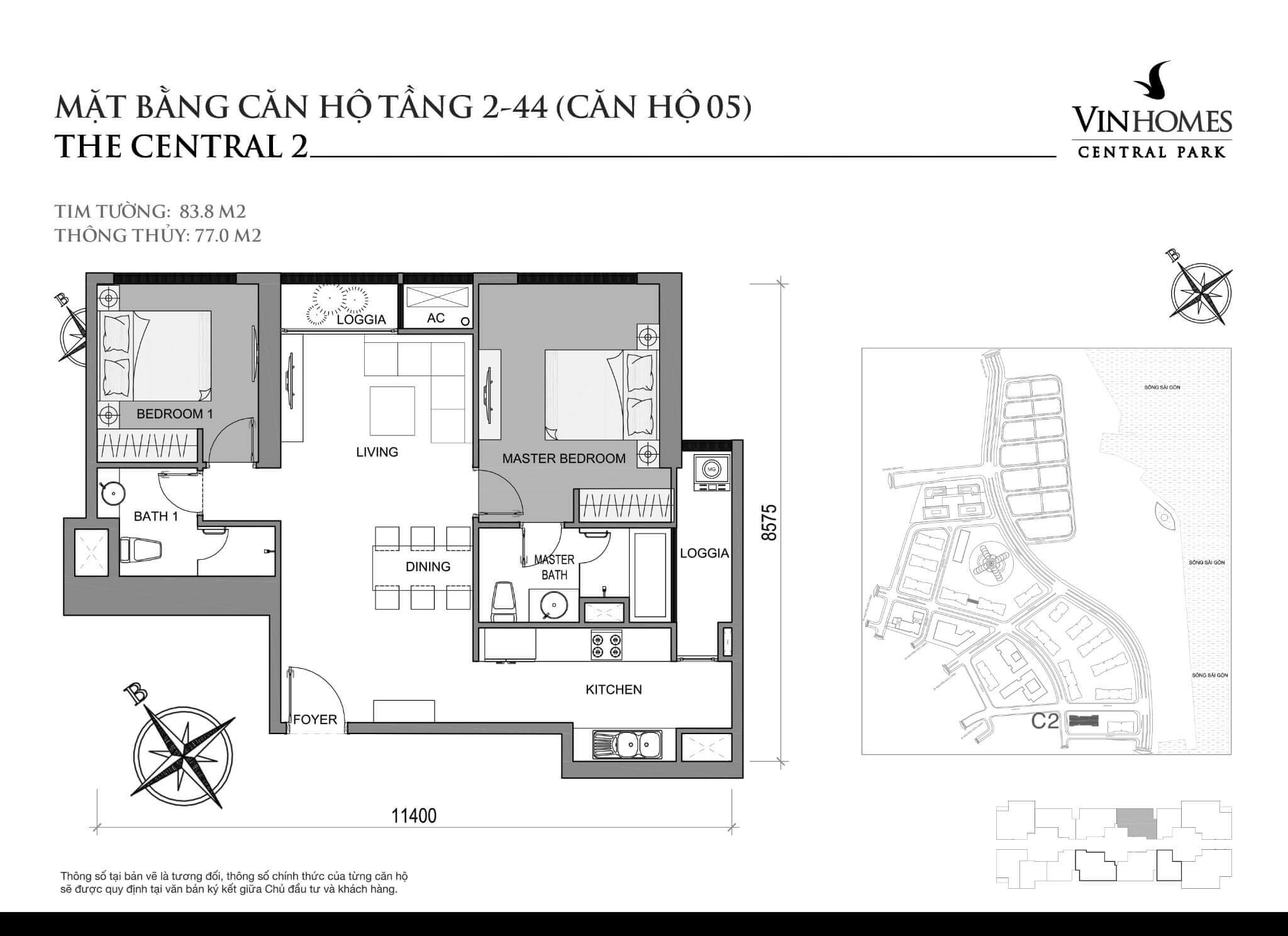 layout căn hộ số 5 tầng 2-44 Central 2