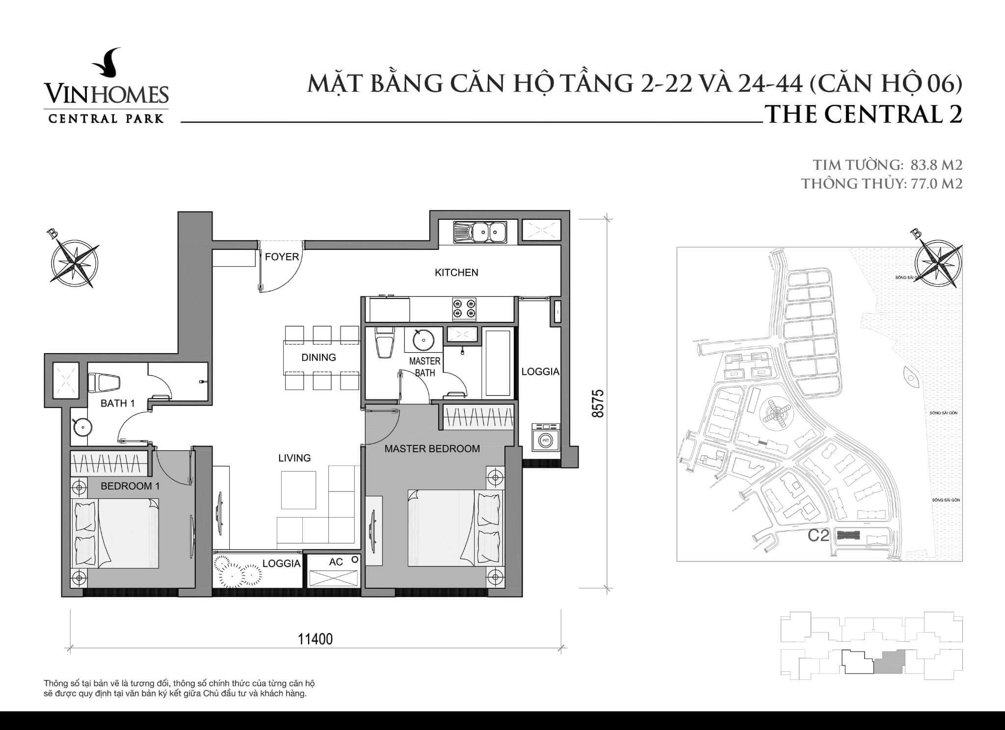layout căn hộ số 6 tầng 2-44 Central 2