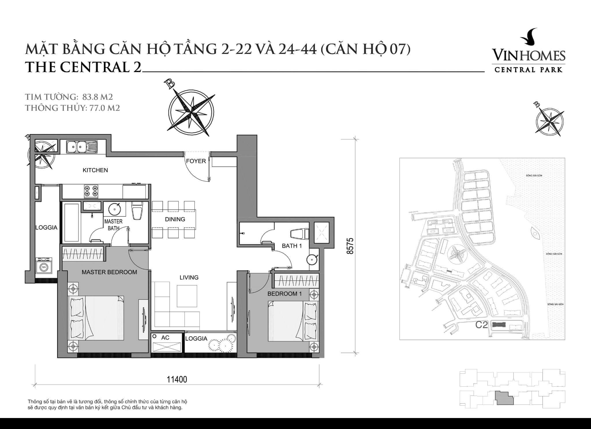 layout căn hộ số 7 tầng 2-44 Central 2