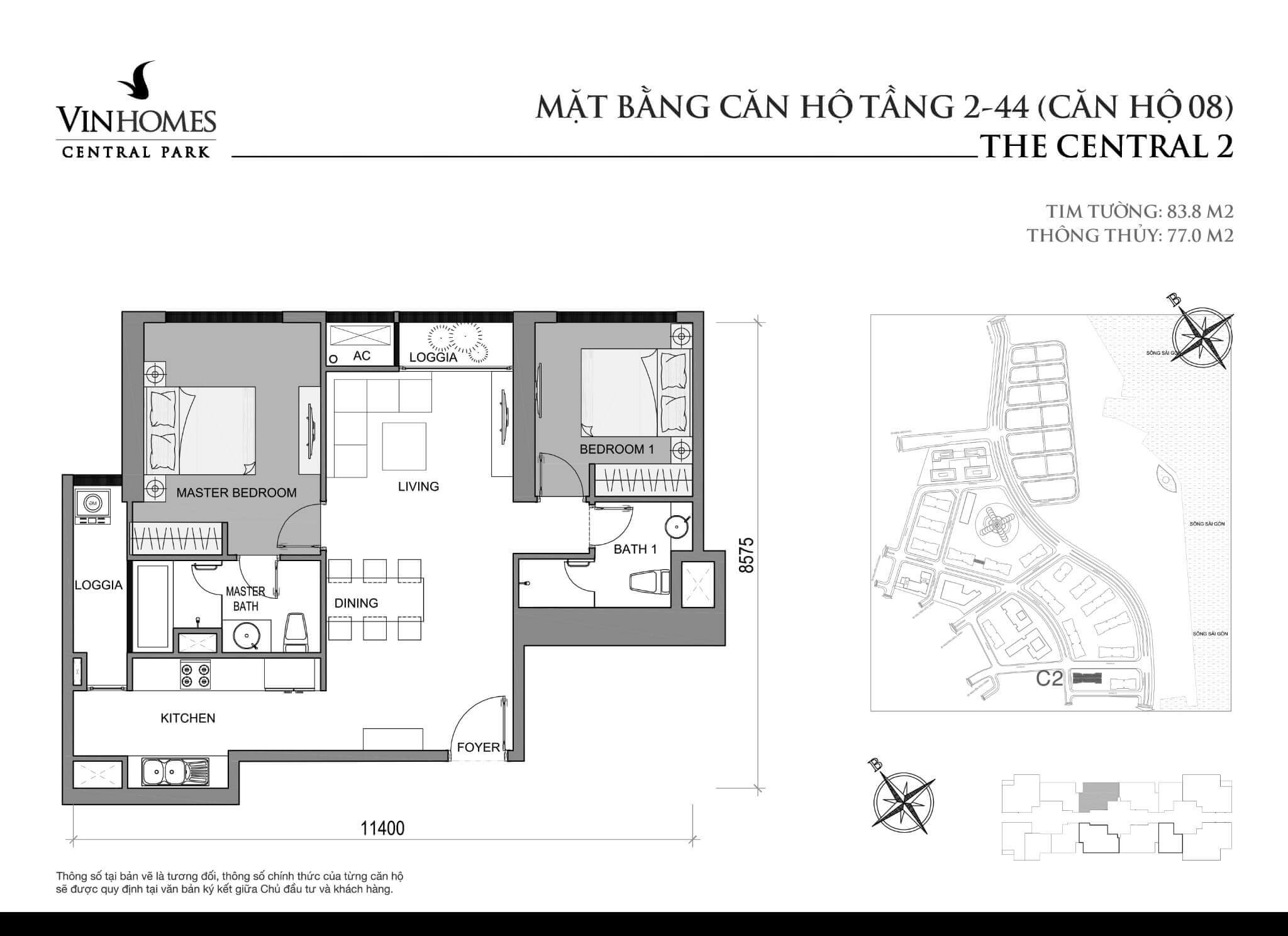 layout căn hộ số 8 tầng 2-44 Central 2