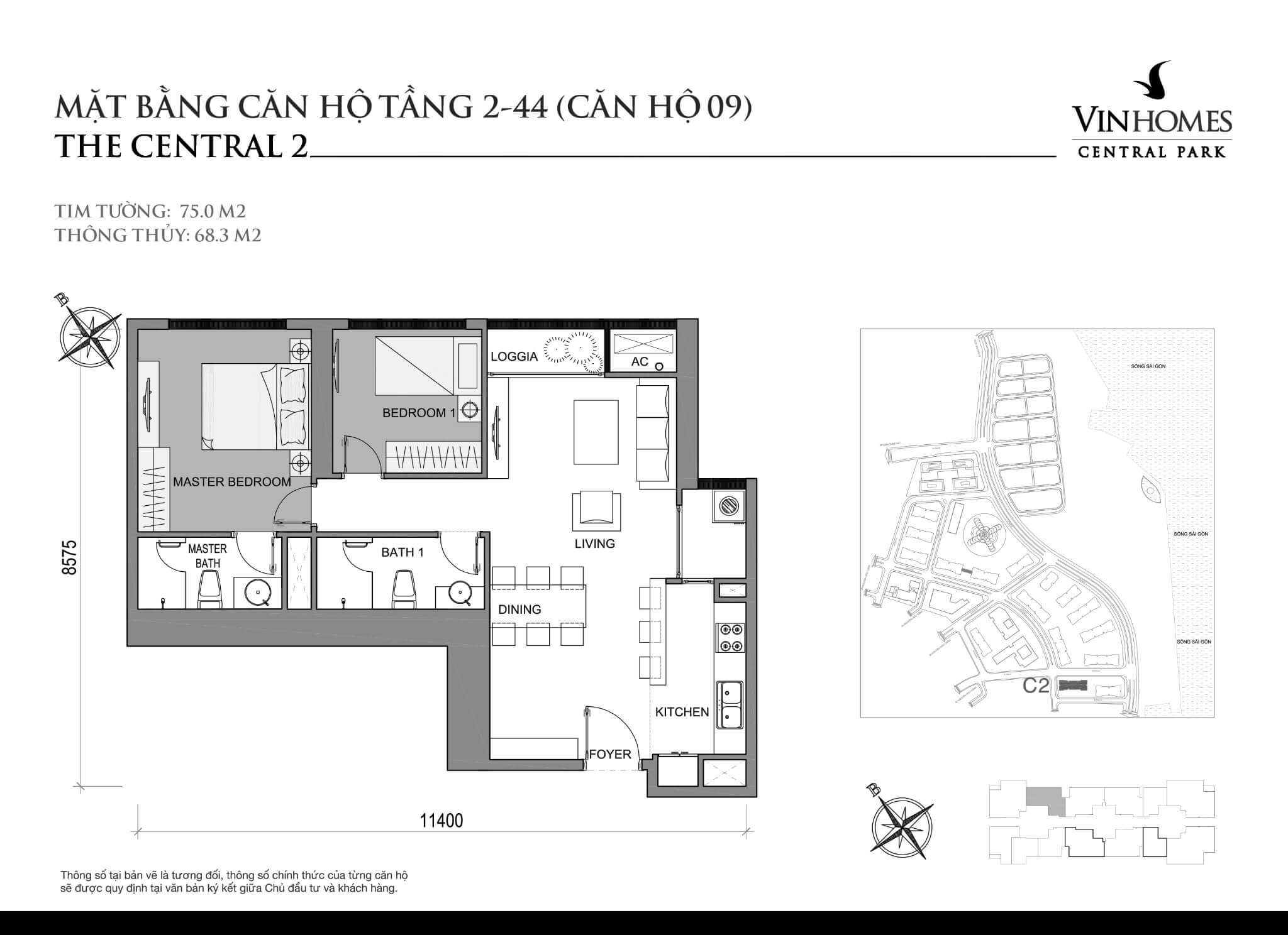 layout căn hộ số 9 tầng 2-44 Central 2