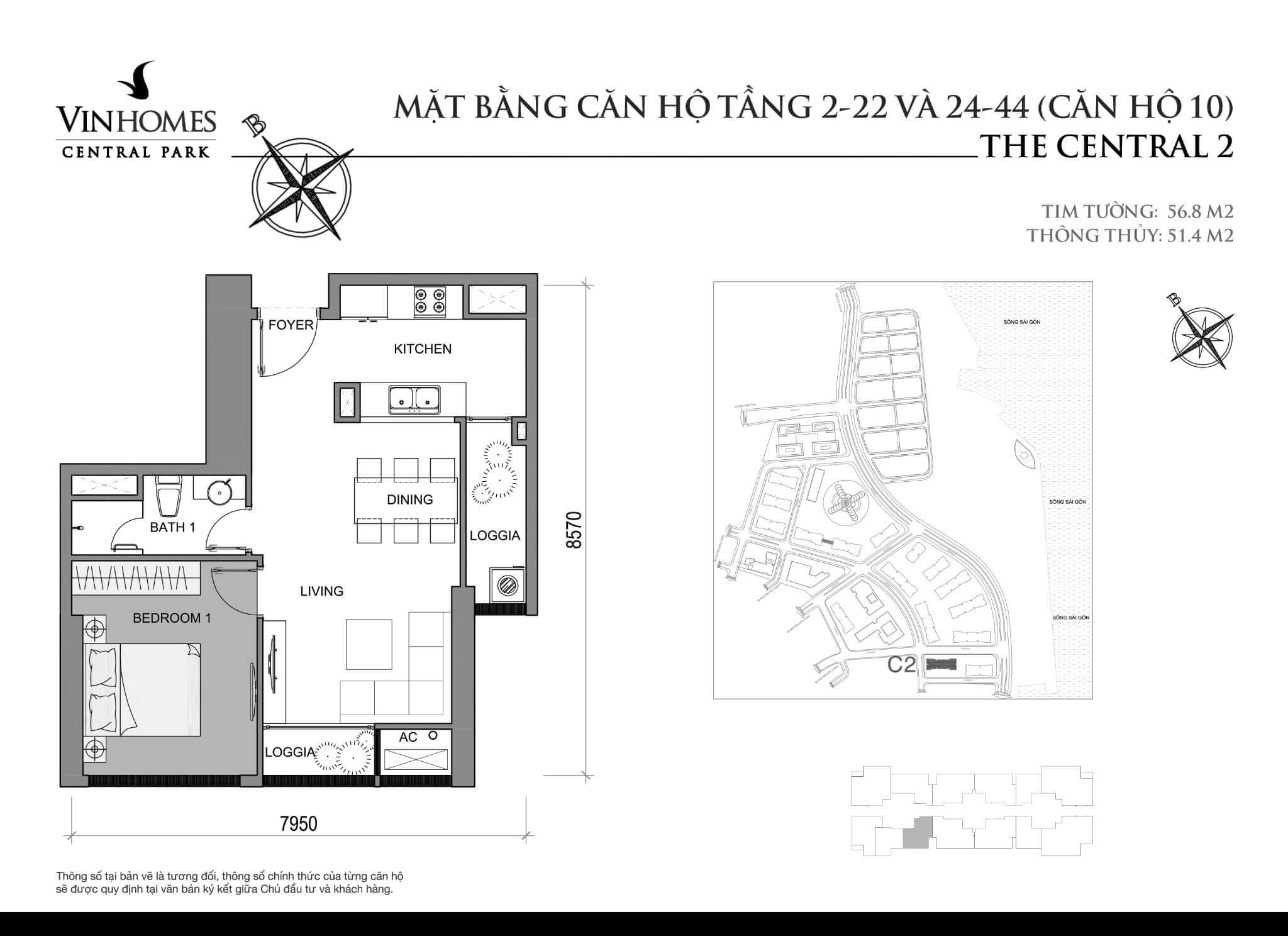 layout căn hộ số 10 tầng 2-44 Central 2