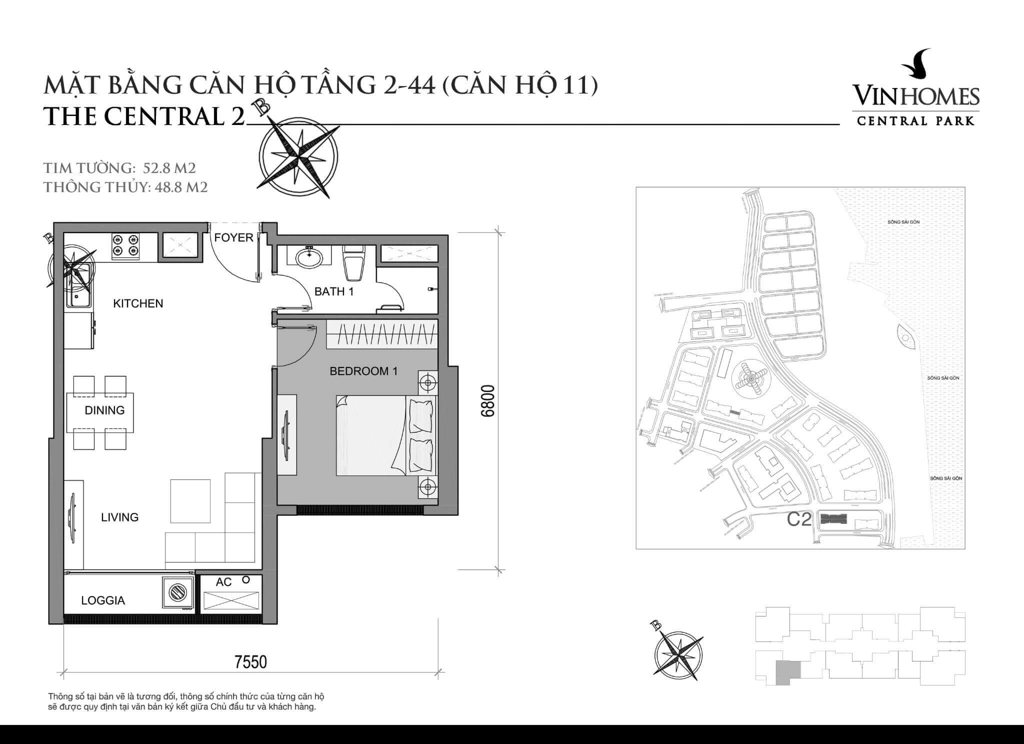 layout căn hộ số 11 tầng 2-44 Central 2