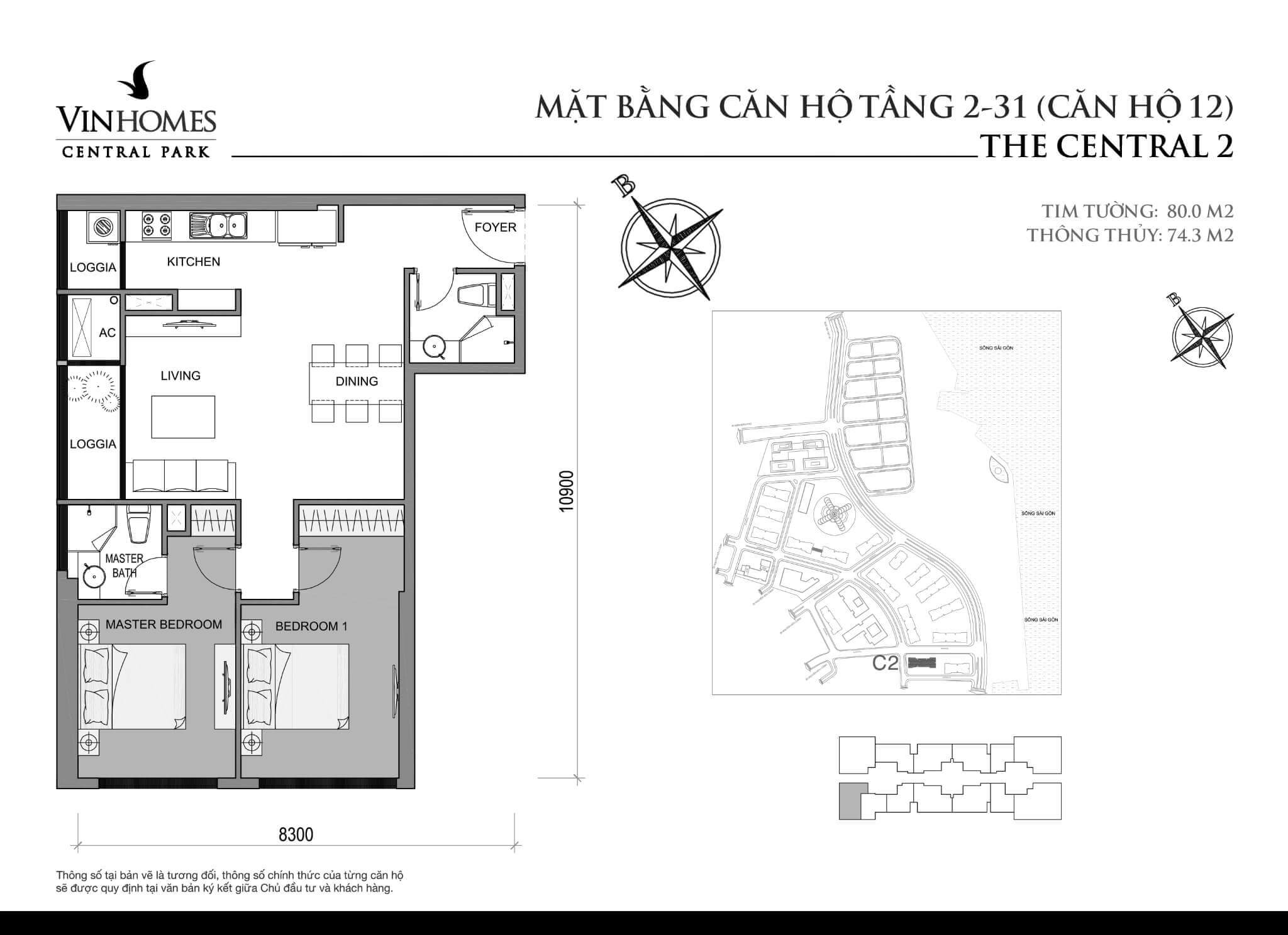 layout căn hộ số 12 tầng 2-31 Central 2
