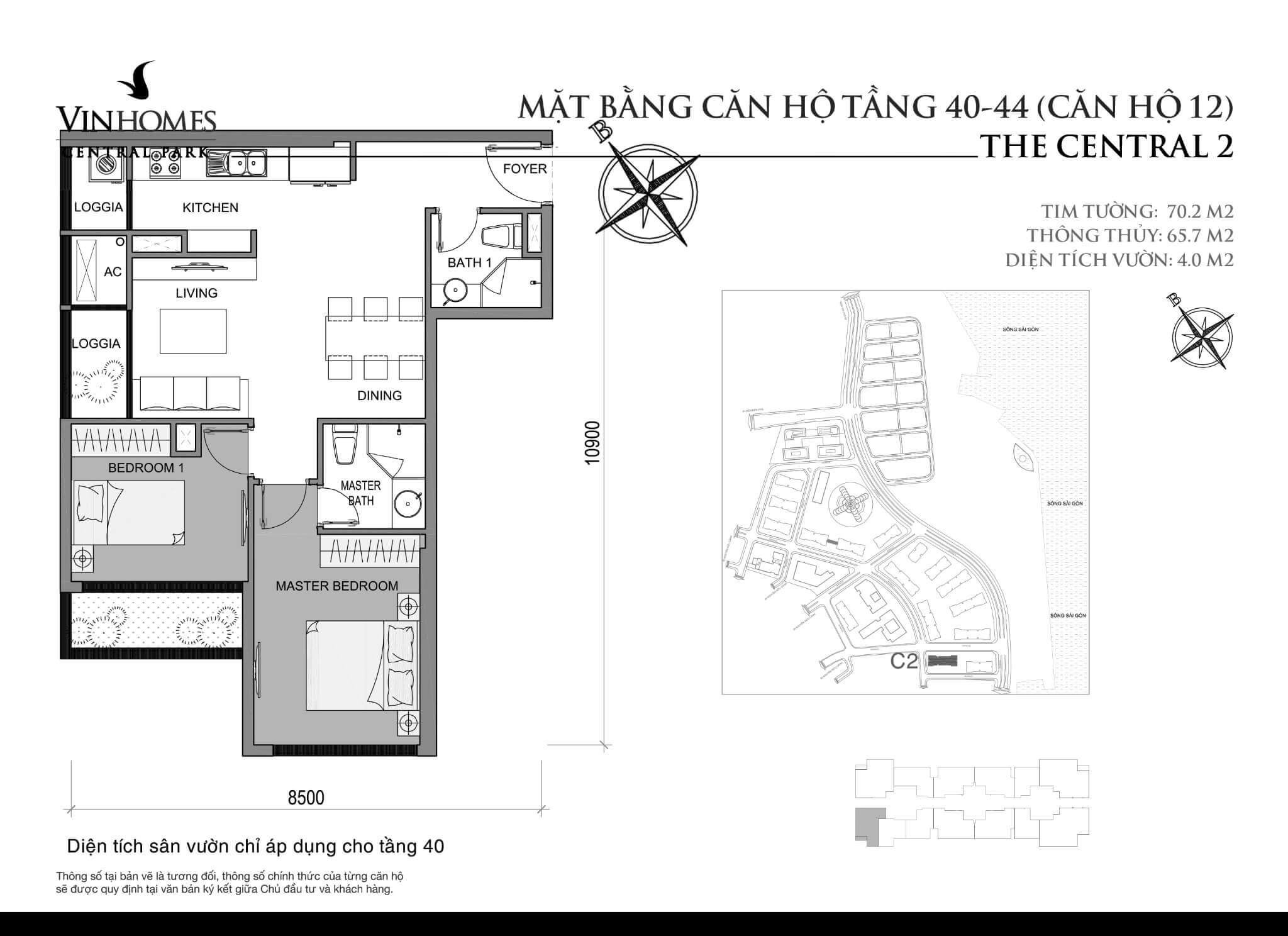 layout căn hộ số 12 tầng 40-44 Central 2