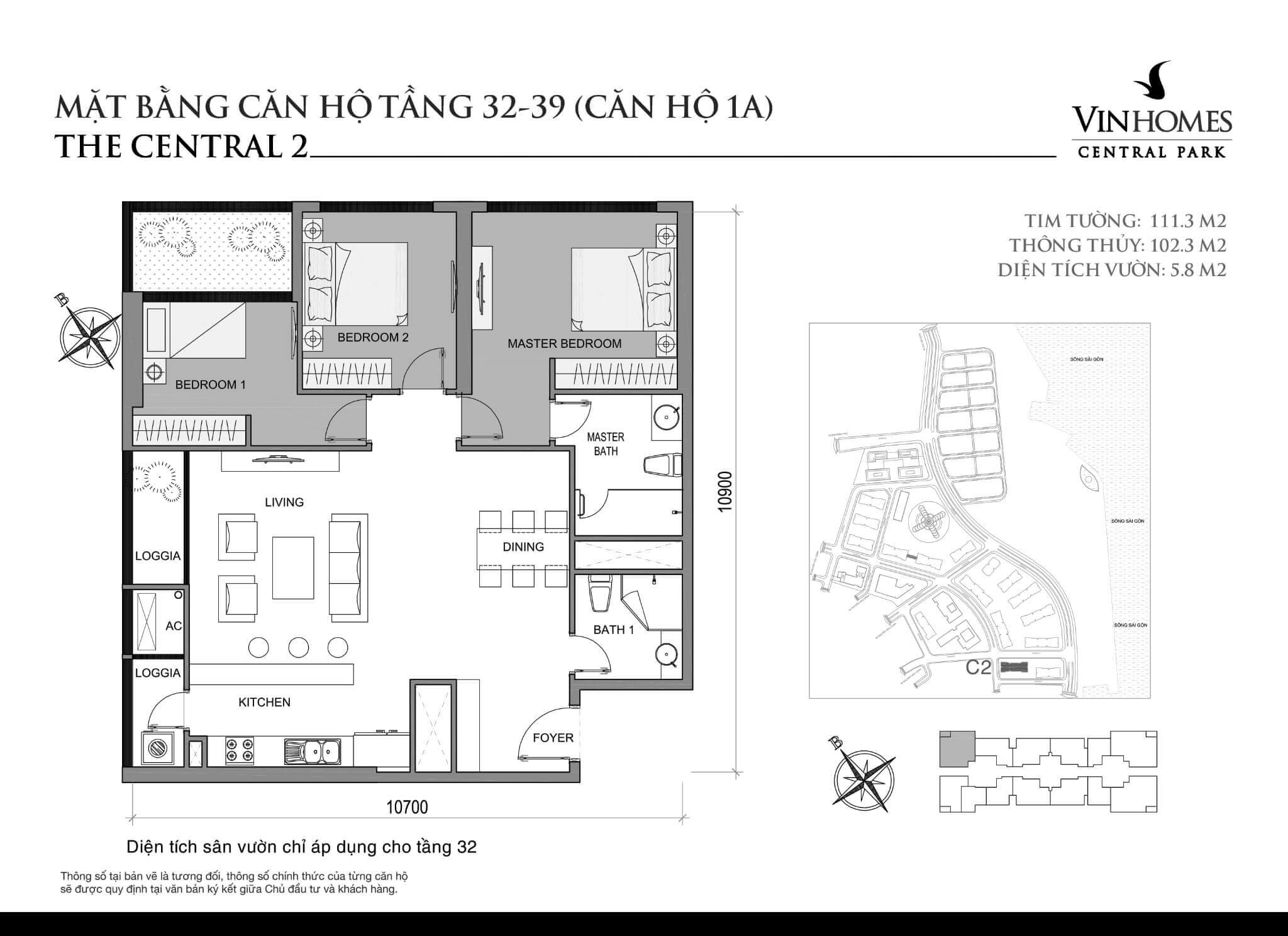 layout căn hộ số 1A tầng 32-39 Central 2