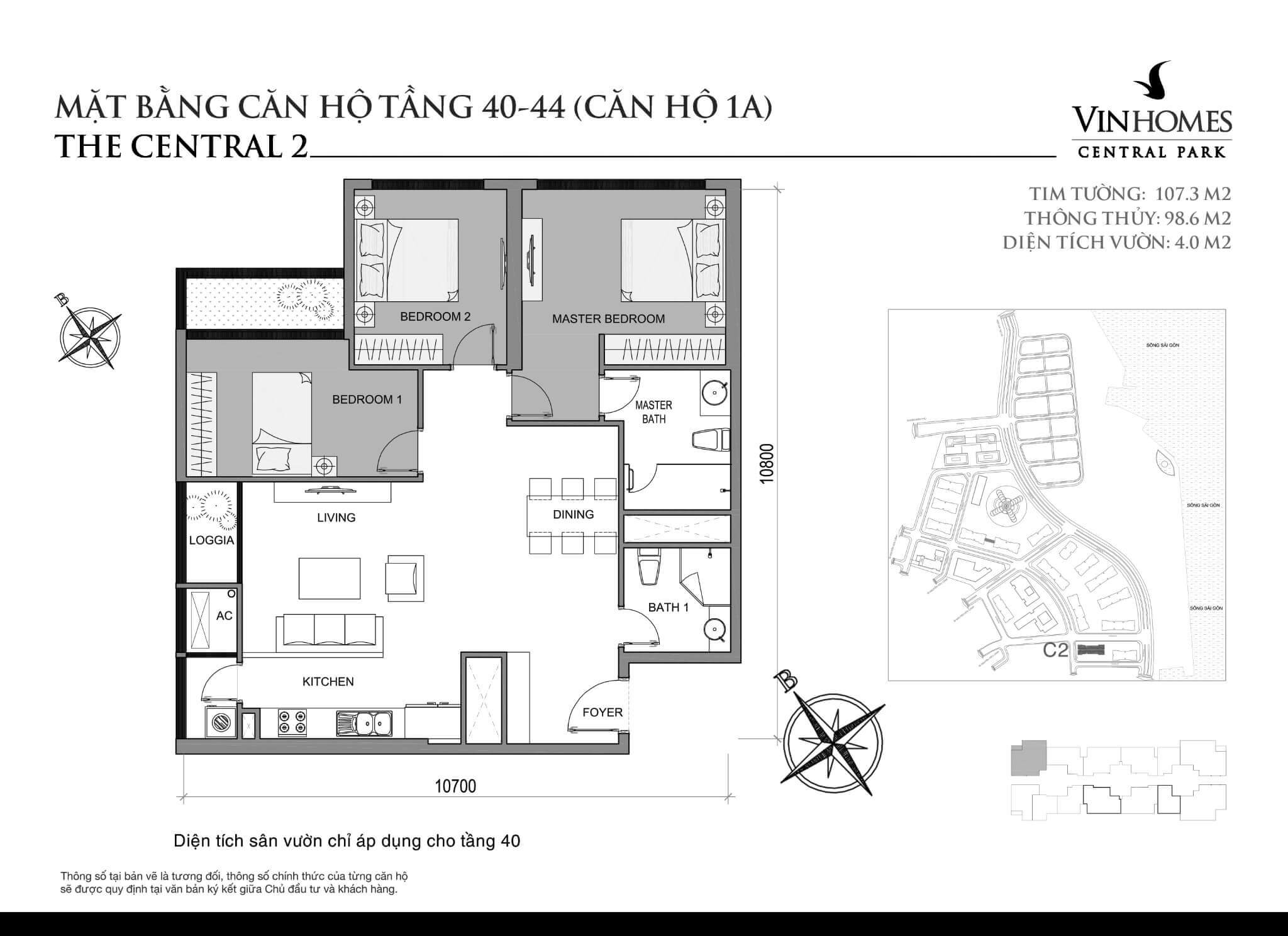 layout căn hộ số 1A tầng 40-44 Central 2