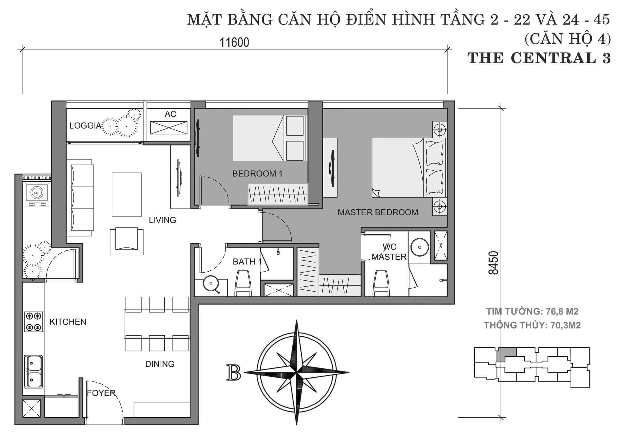 layout căn hộ số 4 tòa Central 3 tầng 2-45  