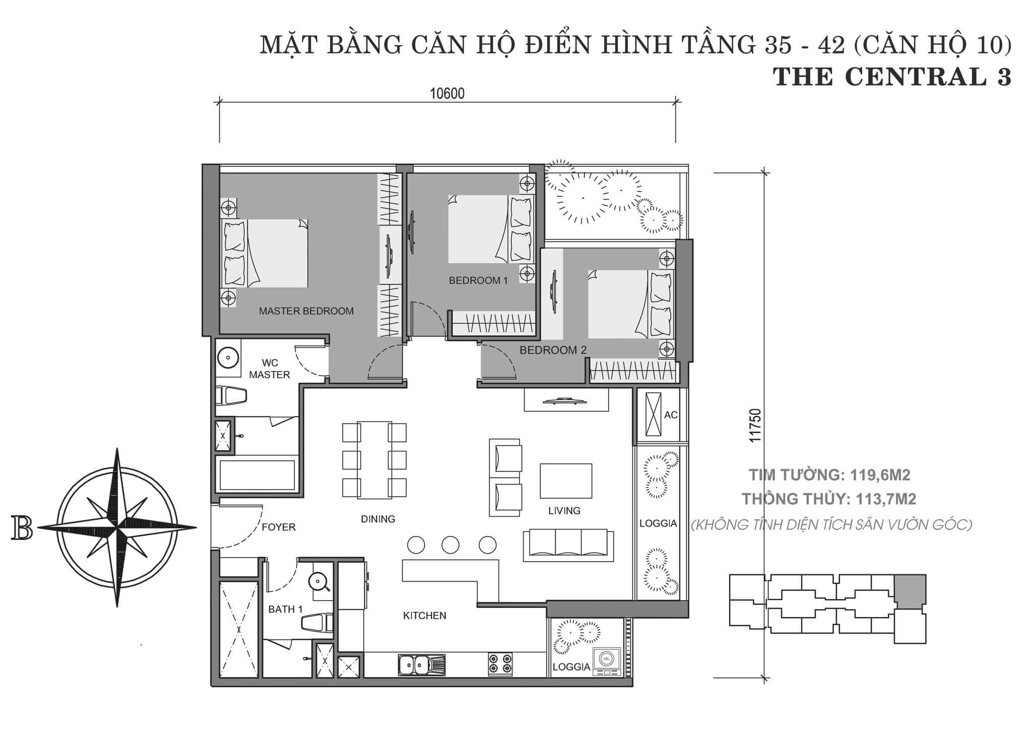 layout căn hộ số 10 tòa Central 3 tầng 35-42