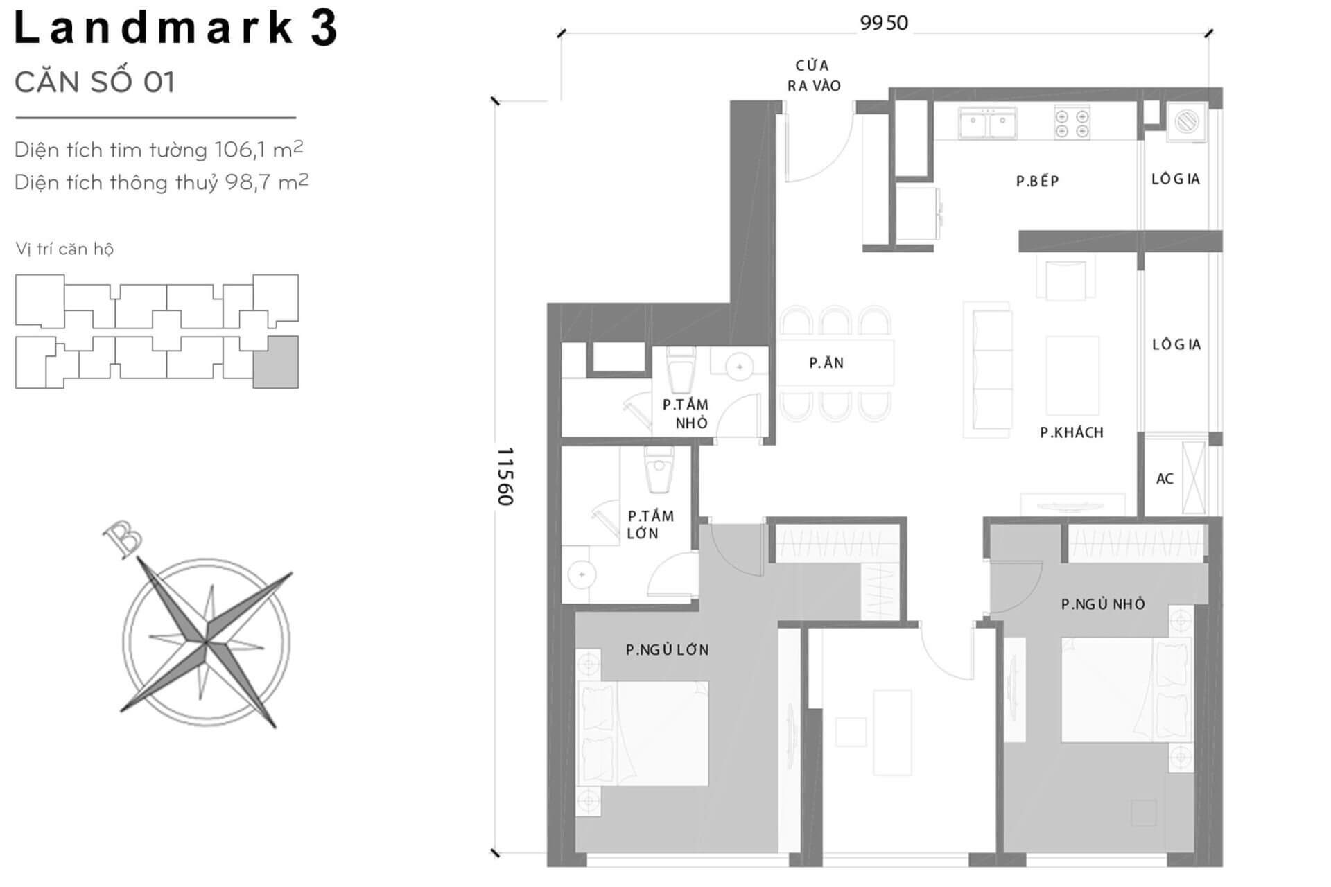 layout căn hộ số 1 Landmark 3 L3-01